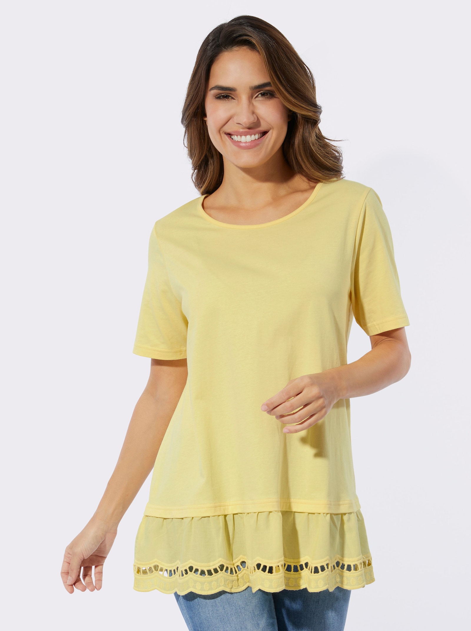 Lang shirt met kant - citroen