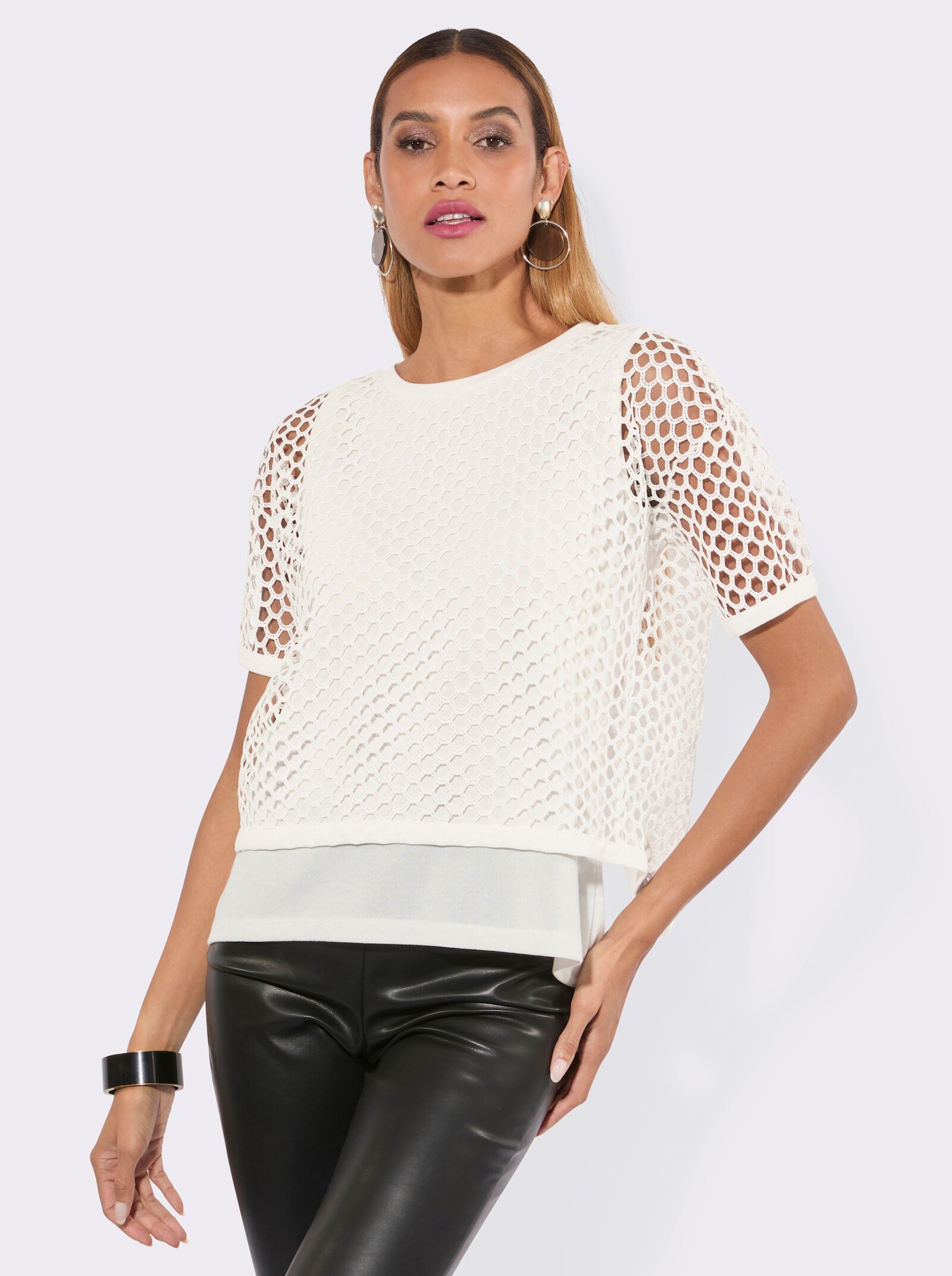 Spitzenshirt mit Knöpfen hinten - weiß
