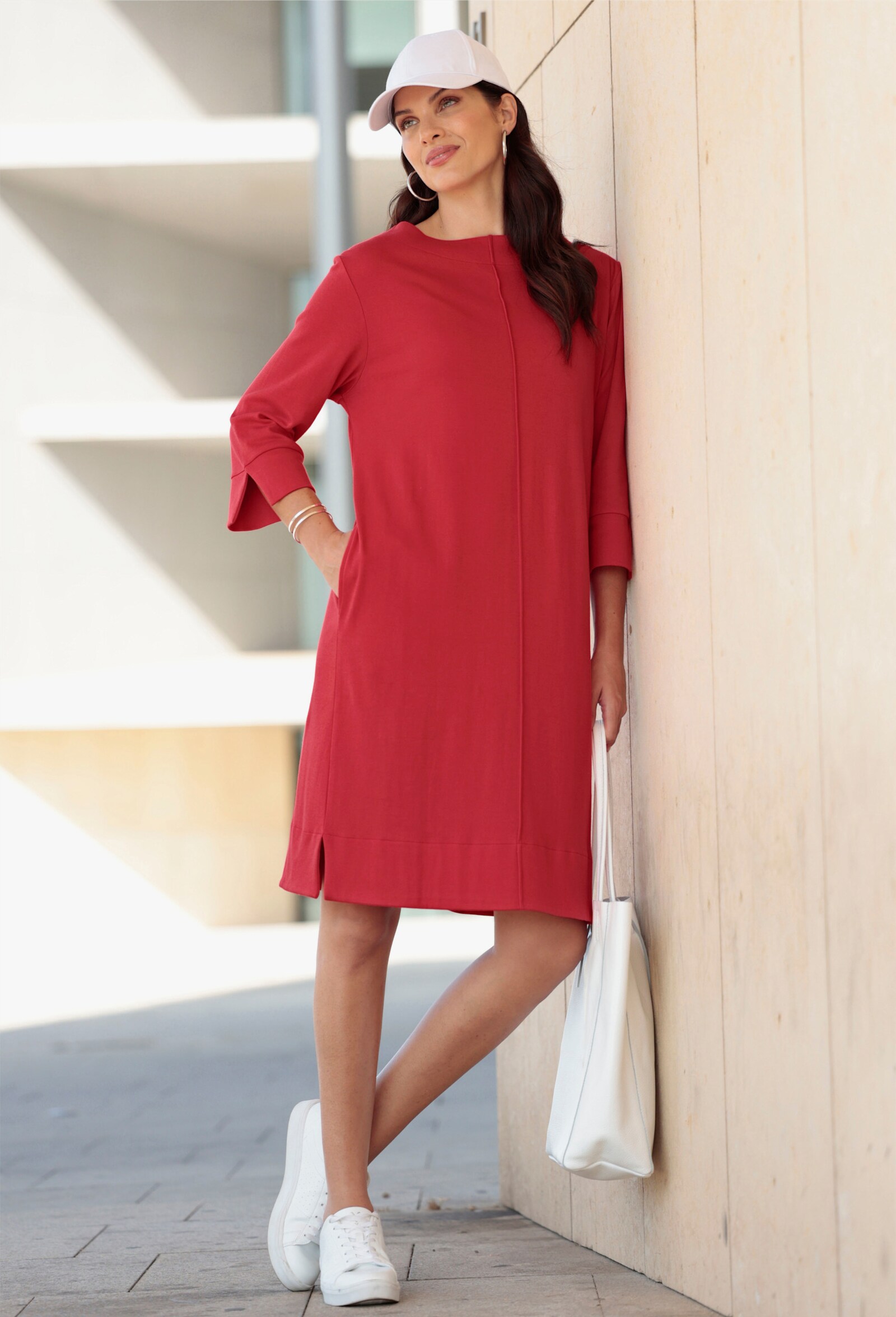 Jerseykleid mit U-Boot-Ausschnitt - erdbeere