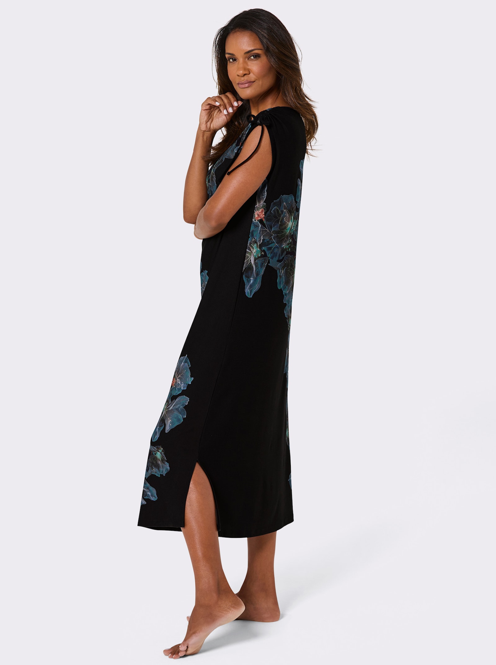 feel good Sommerkleid mit Bändern an der Schulter - schwarz-topas