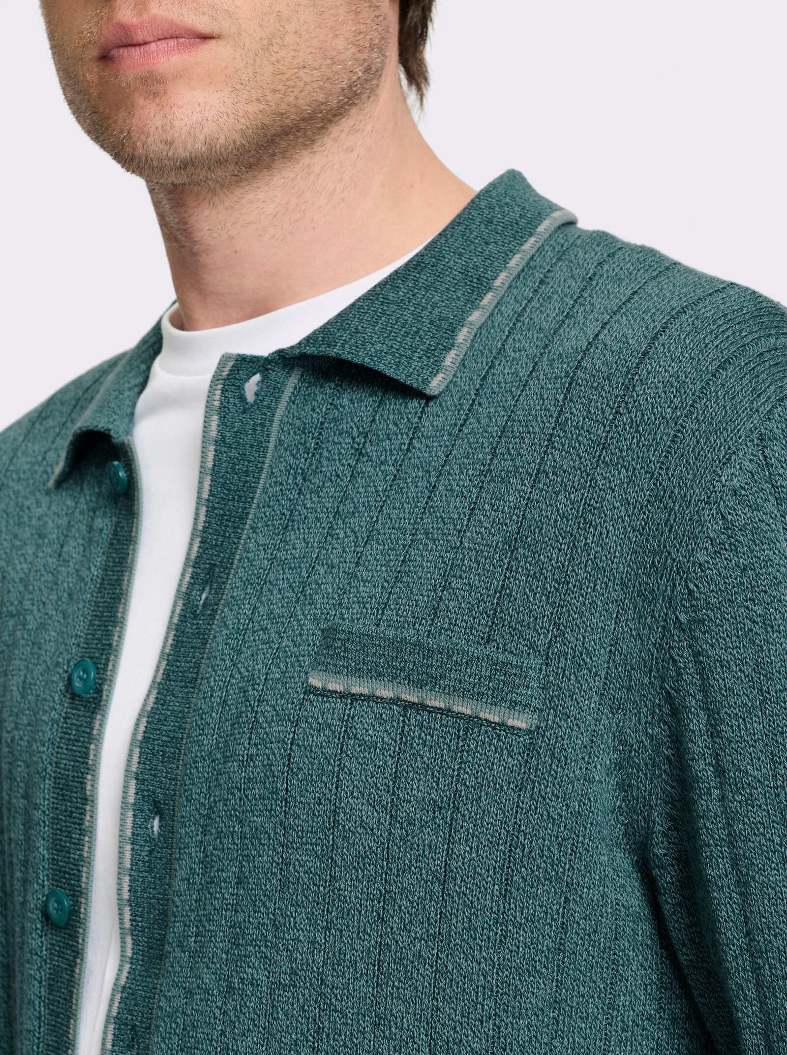 Marco Donati Strickjacke mit Ripp-Muster, 50% Baumwolle - petrol-meliert