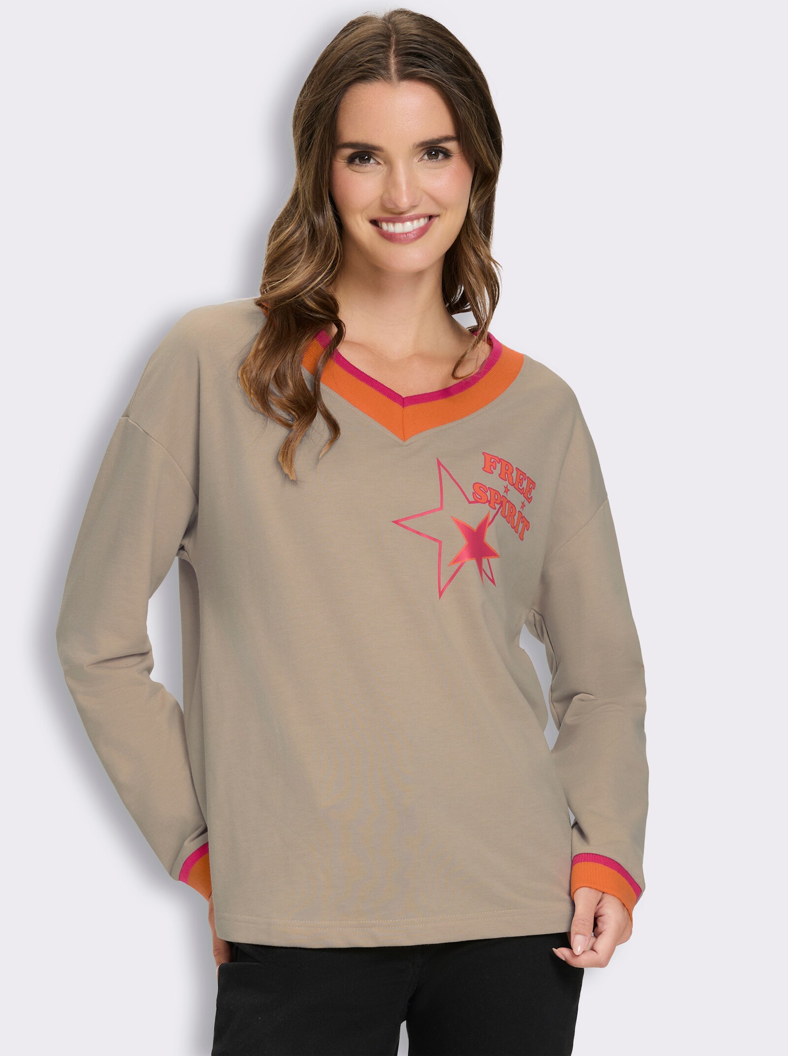 Sweatshirt mit Kontrast-Details - sand-pink