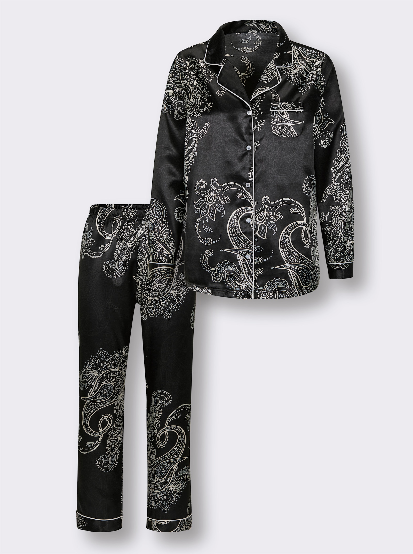 wäschepur Pyjama - schwarz-champagner-bedruckt