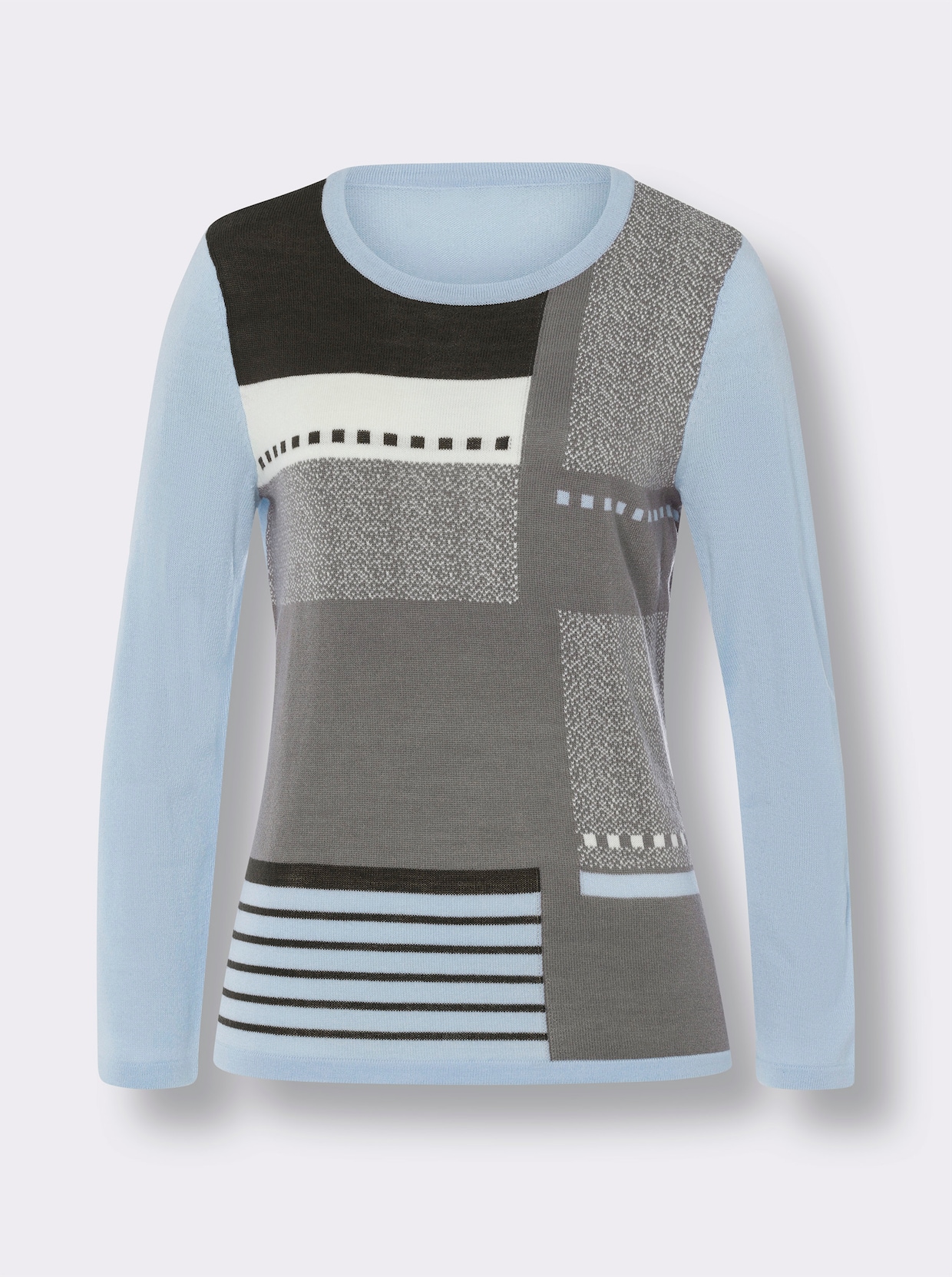 Langarm-Pullover - hellblau-grau-gemustert