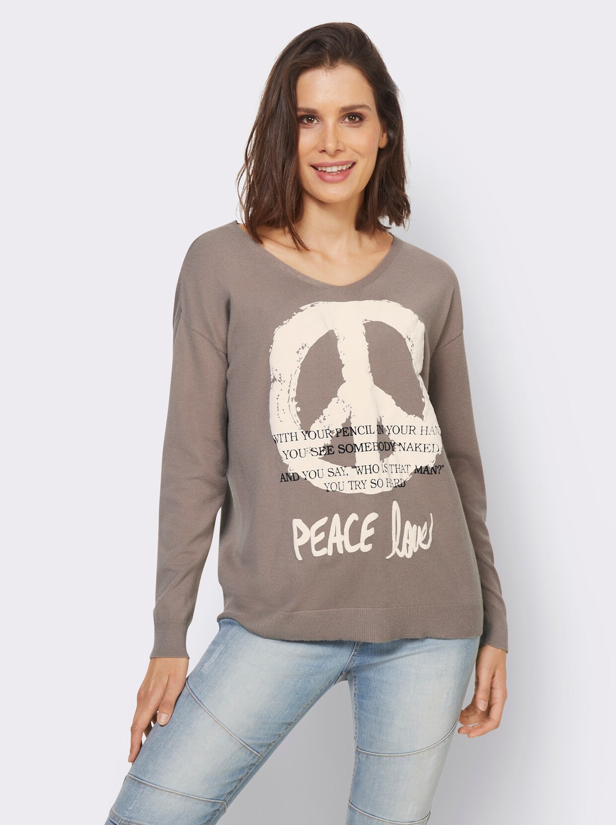 heine Pullover met V-hals - taupe
