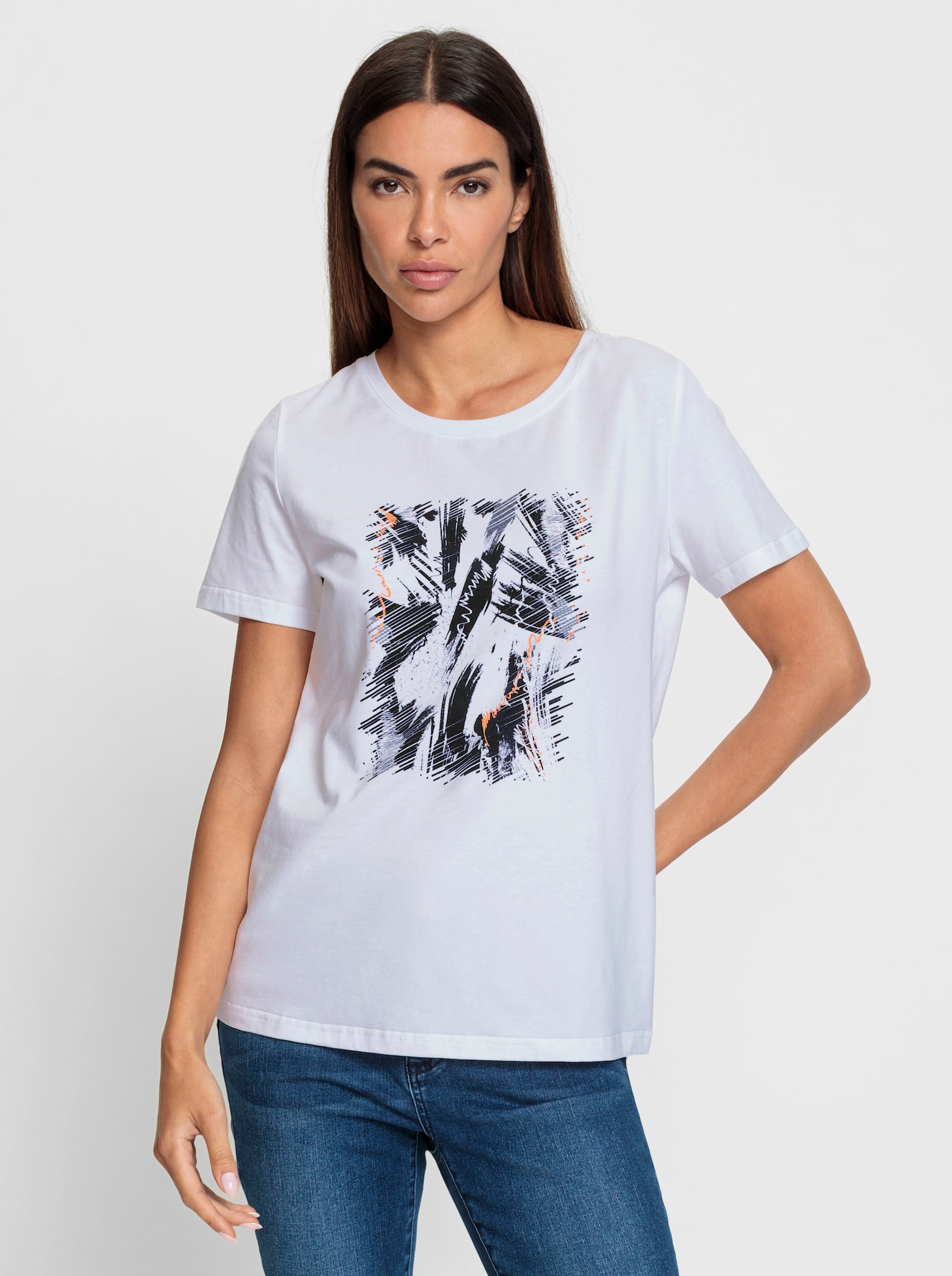 heine Rundhalsshirt mit Print-Dessin - weiß
