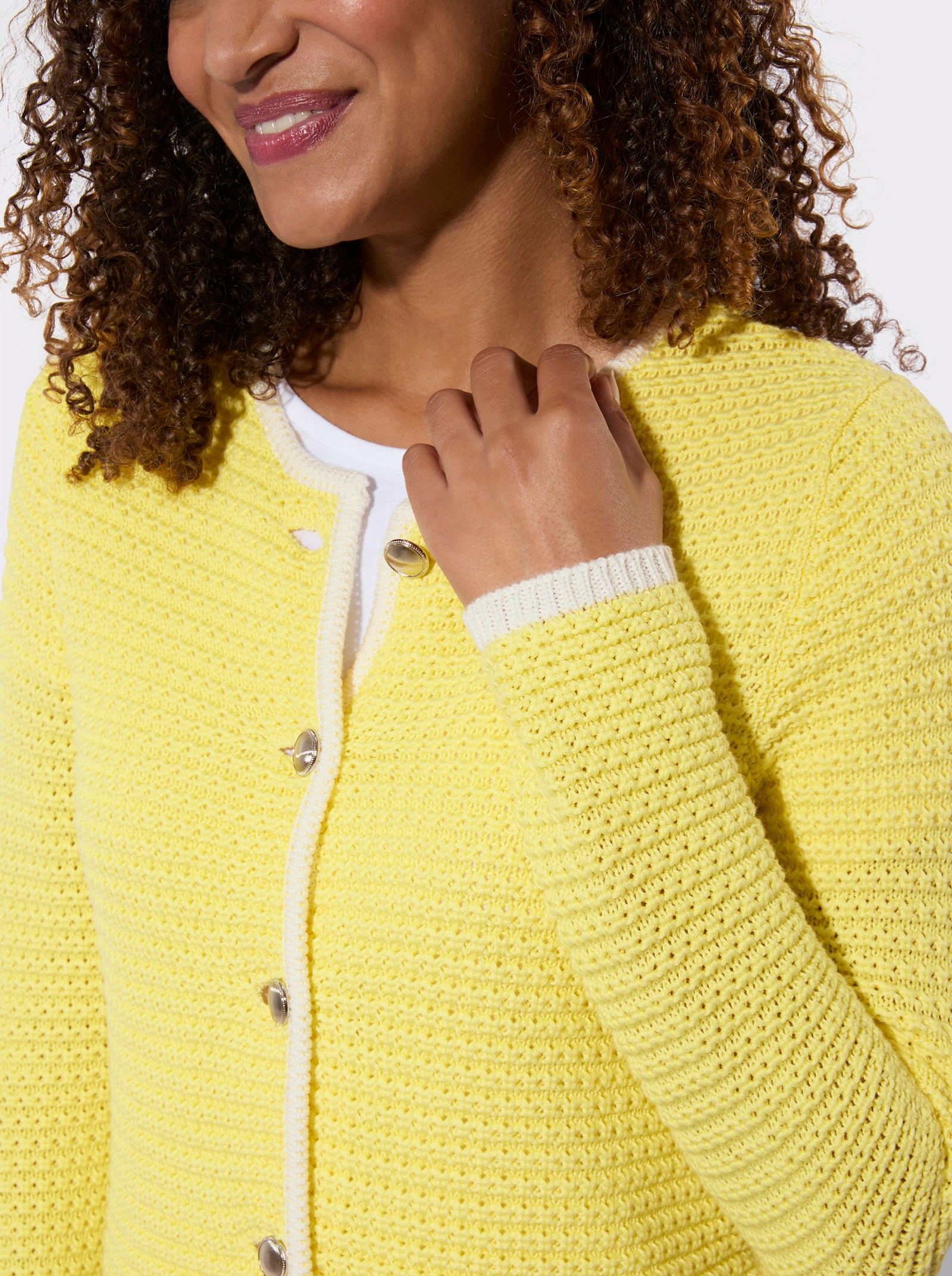 Cardigan mit kontrastfarbenen Abschlüssen - zitrone