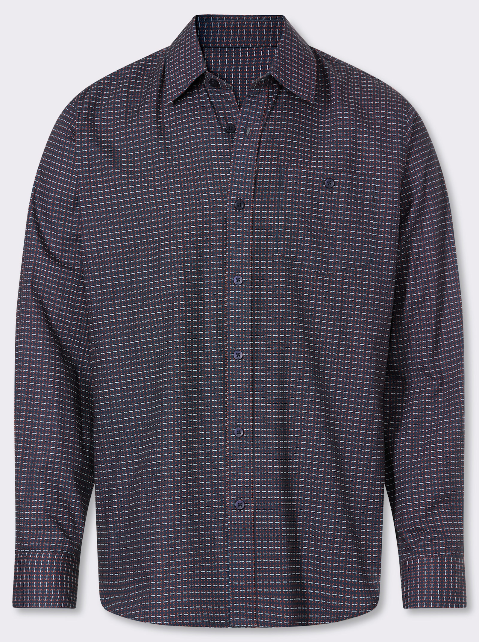 Marco Donati Langarmhemd aus Baumwoll-Popeline, bedruckt - dunkelblau-gemustert