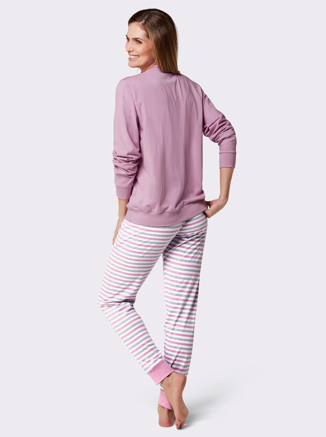 Schlafanzug - rosé-grau-meliert-geringelt