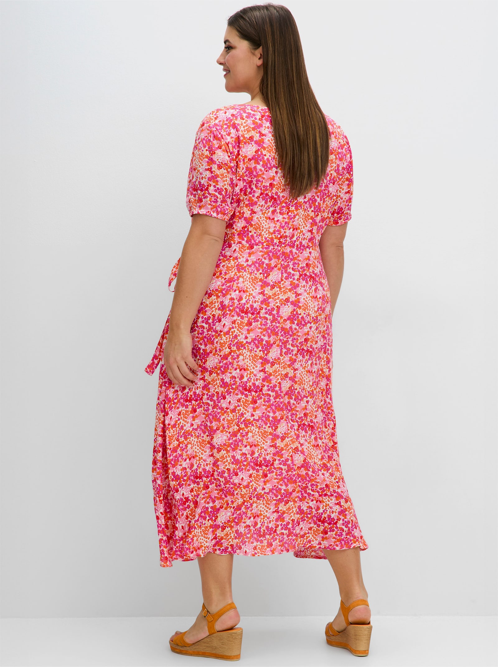 sheego Maxikleid in Wickeloptik - pink gemustert