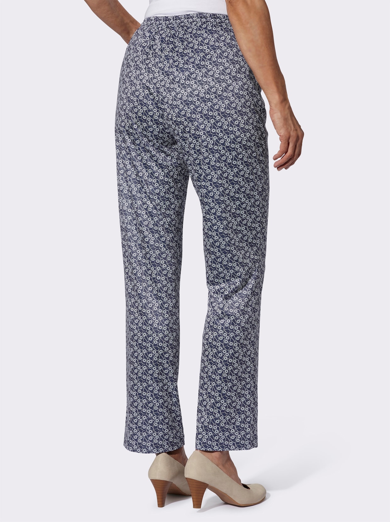 Jerseybroek - marine/wit golvend