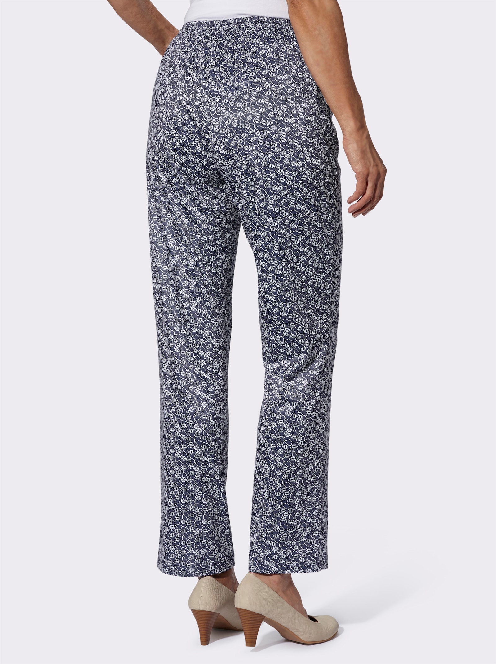 Jerseyhose in floralem Dessin - marine-weiss-gewellt