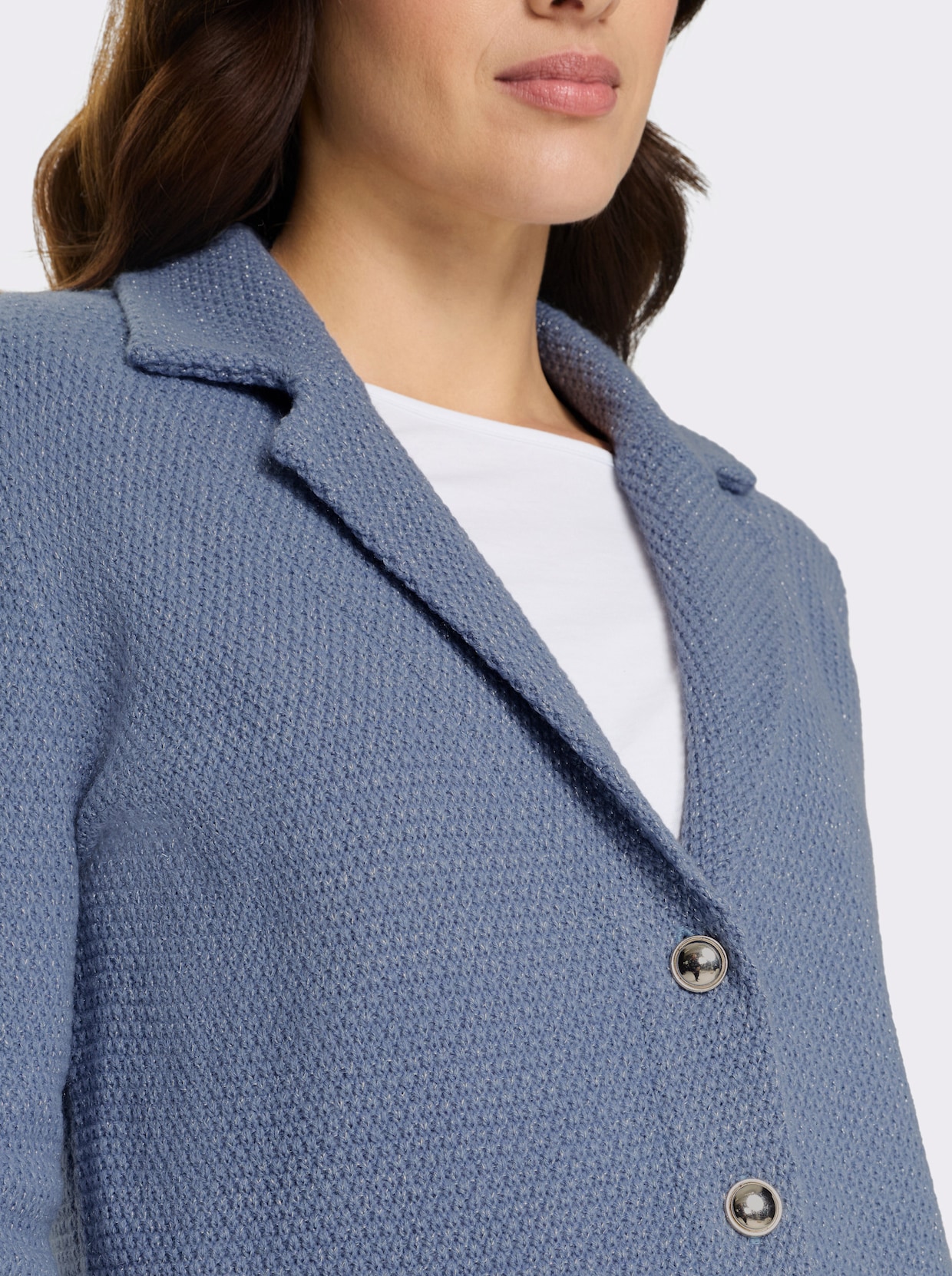 Strickjacke mit silberfarbigem Glanzgarn - taubenblau