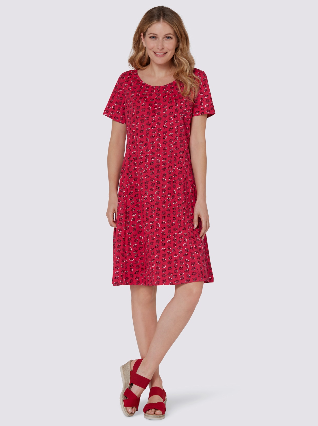 Jersey-Kleid - erdbeere-ecru-bedruckt