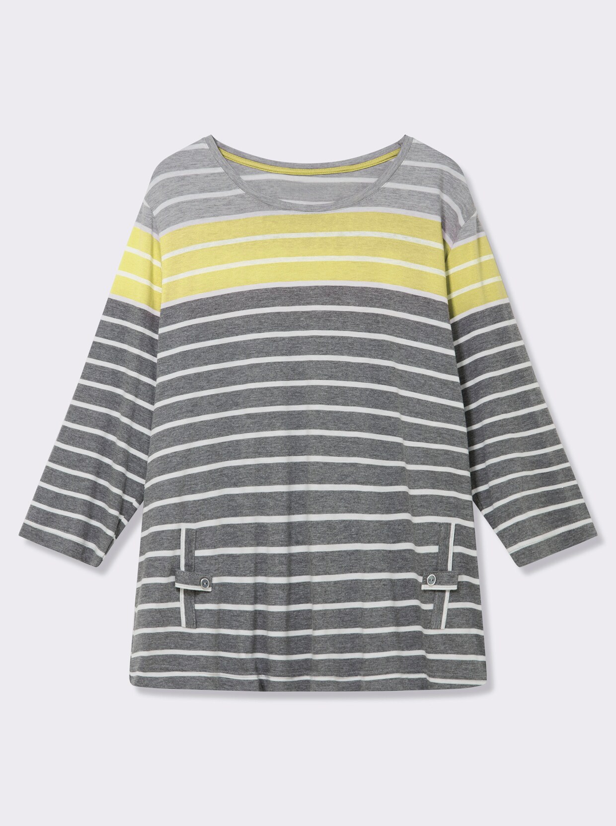 3/4-Arm-Shirt mit 2 imitierten Taschen - anthrazit-zitrone-gestreift