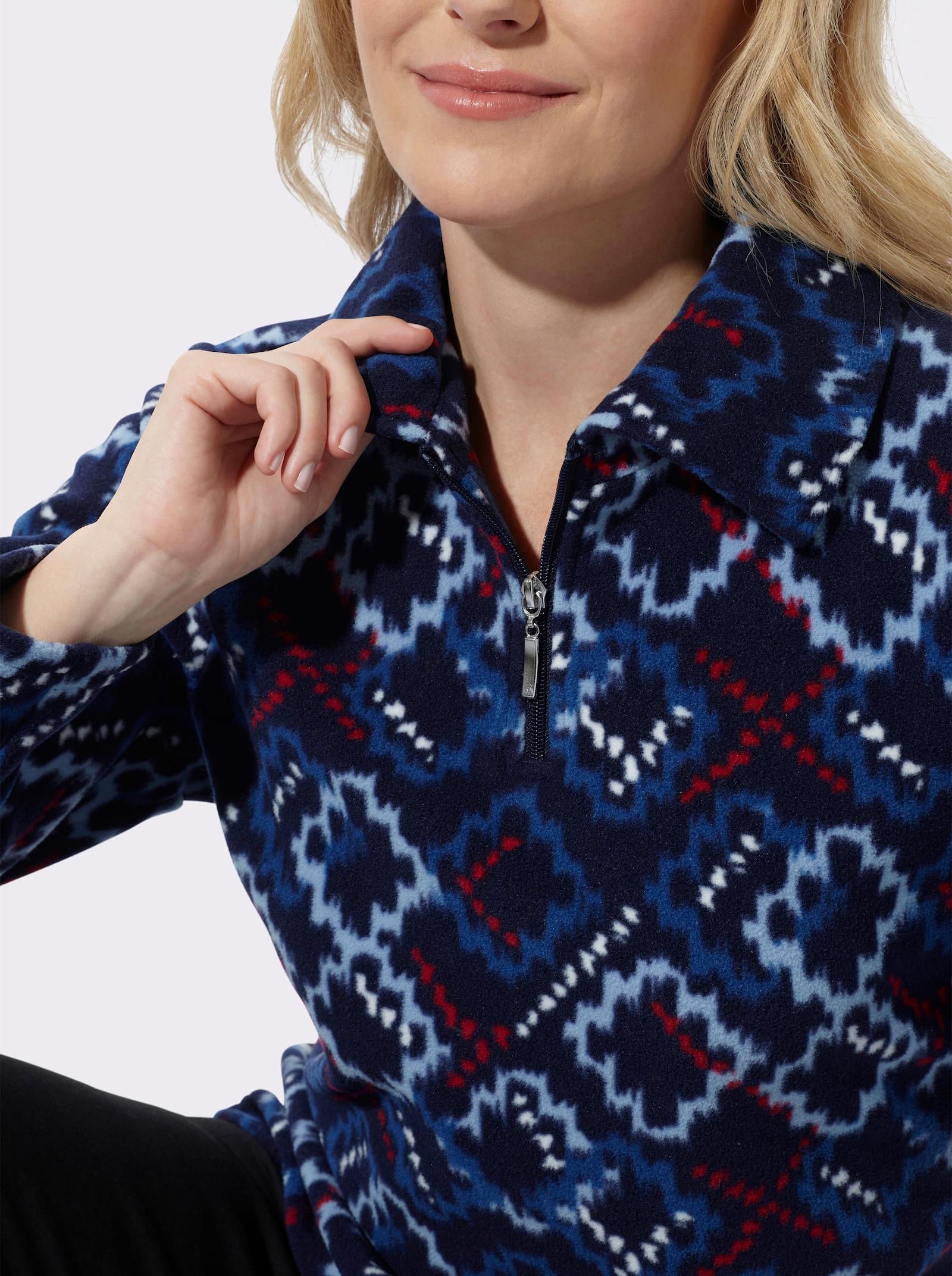 Fleeceshirt mit modischem Muster - marine-bleu-bedruckt