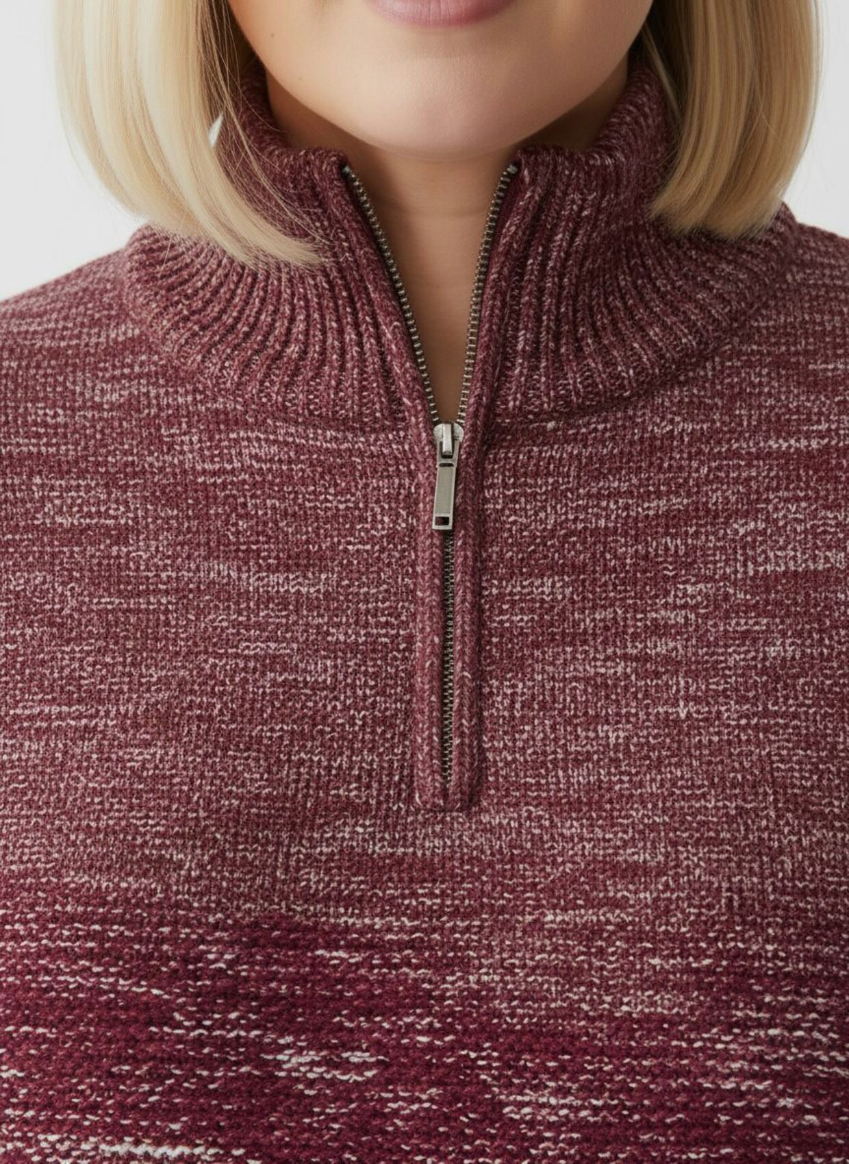 Troyer mit gerippten Abschlüssen - bordeaux-meliert