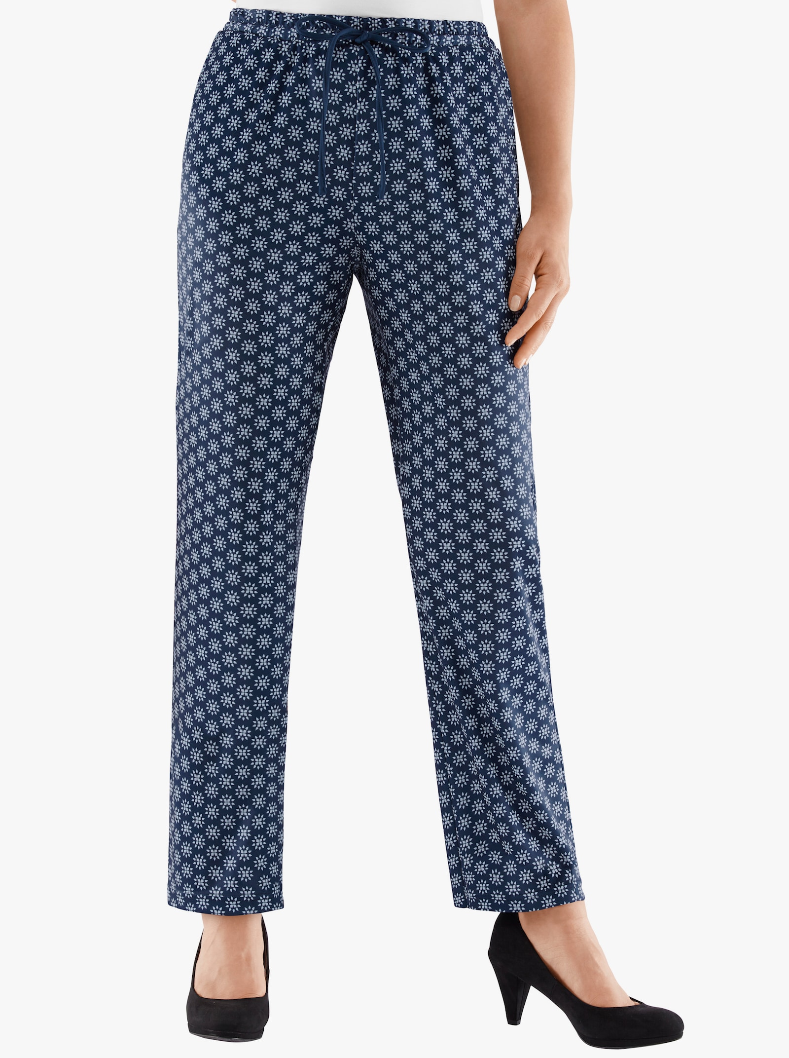 Jerseyhose mit Bindeband - marine-geblümt