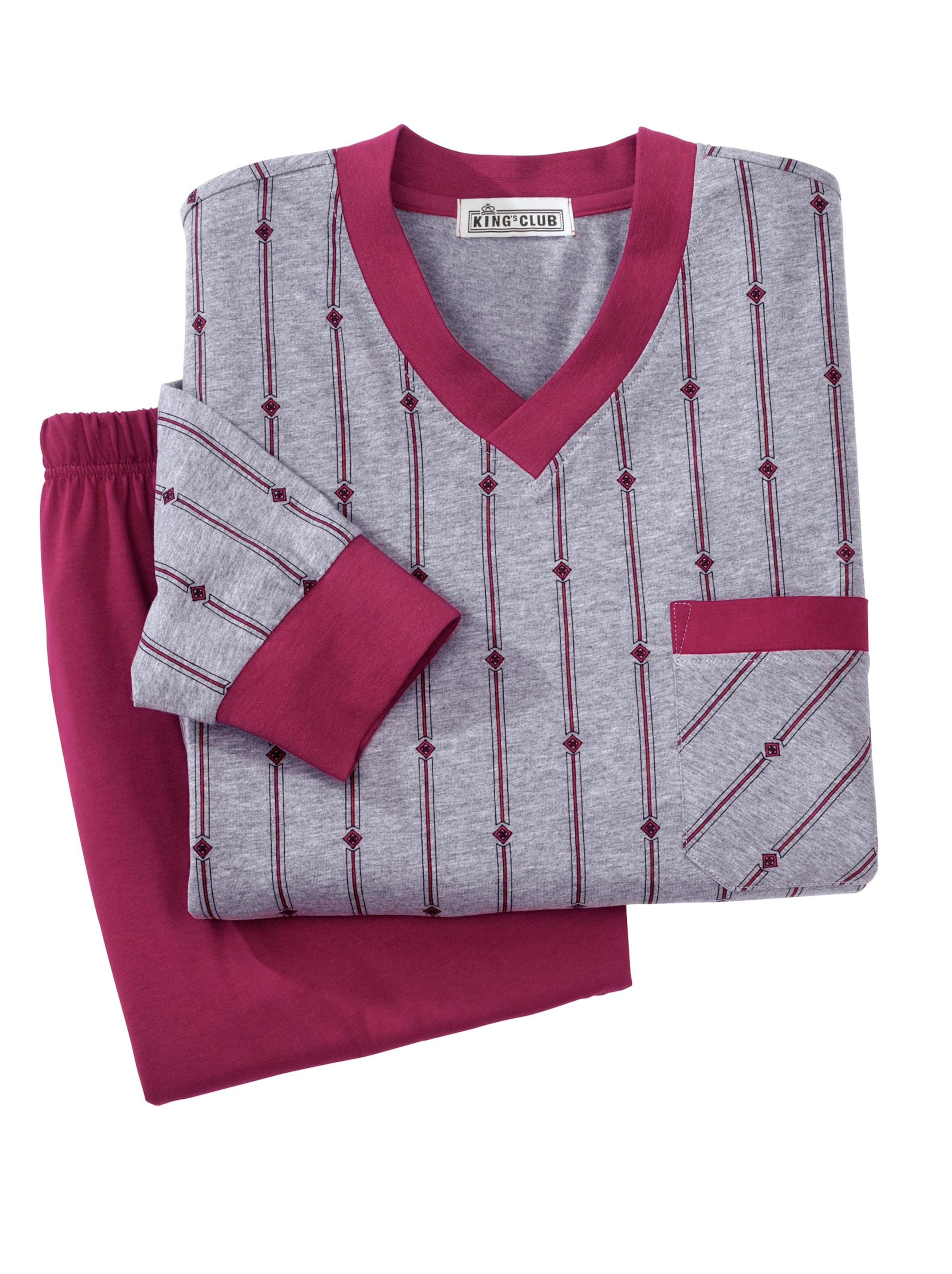 KINGsCLUB Schlafanzug - grau-bordeaux-meliert