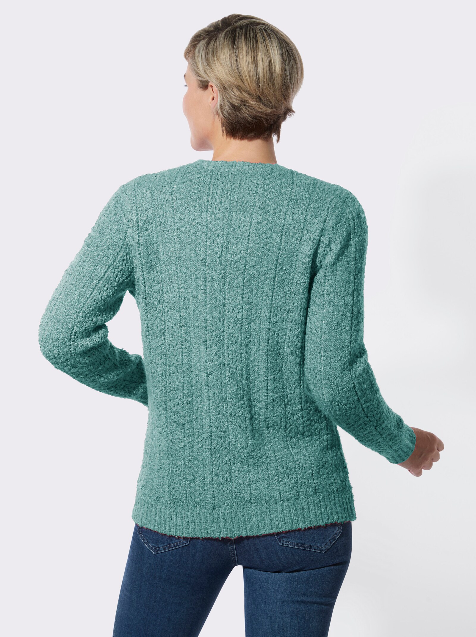 Strickjacke mit Bouclé-Struktur - salbei-meliert