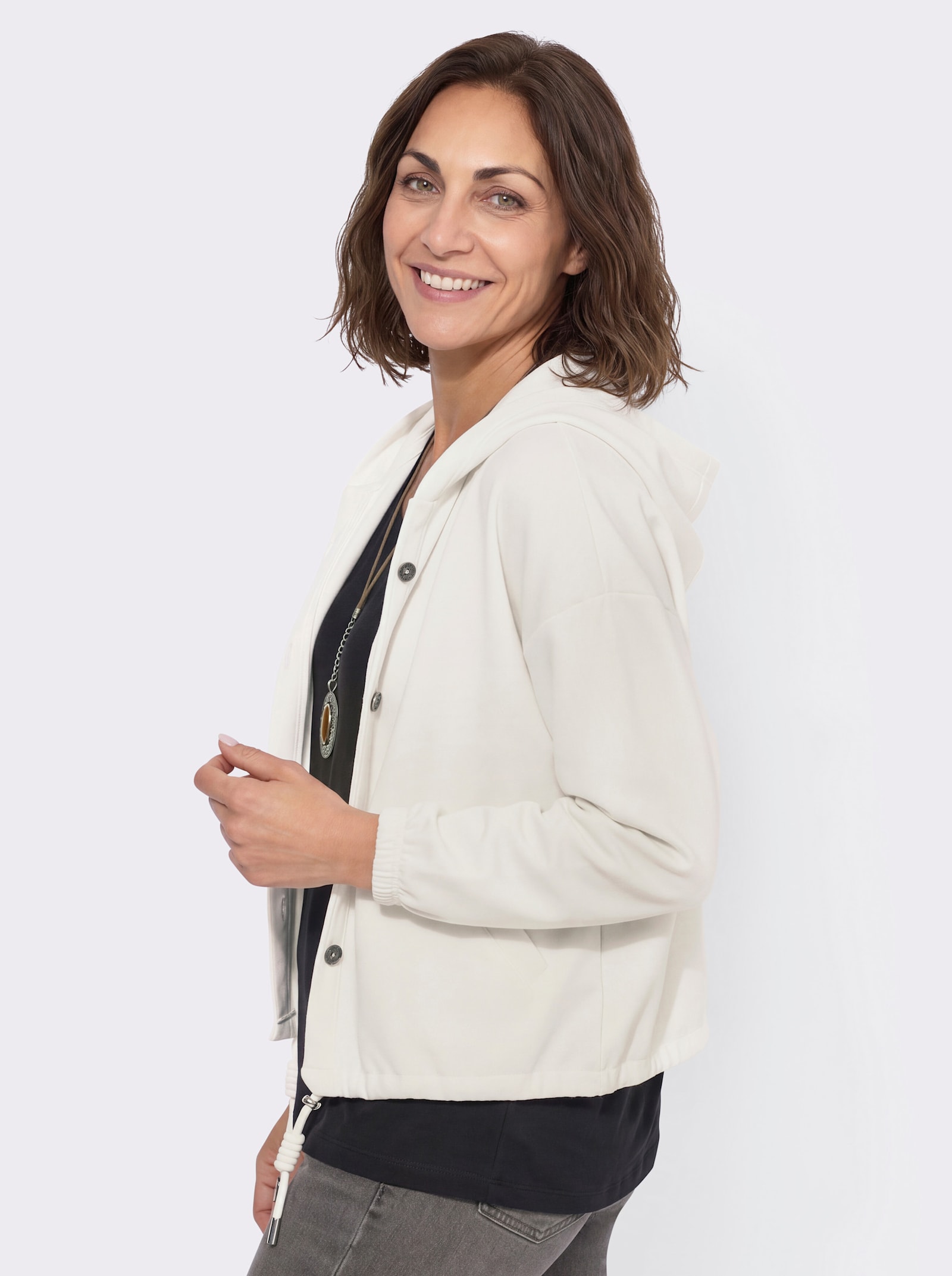 Shirtjacke mit Kapuze - ecru