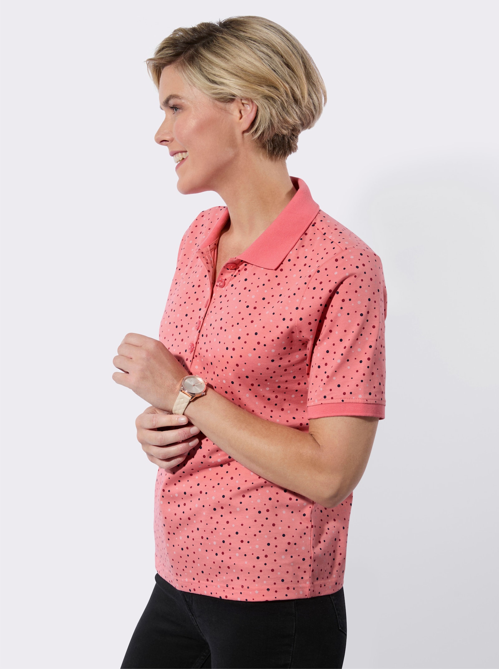 Polokošile s puntíkovým vzorem - plameňáková-tmavěčervená-puntík