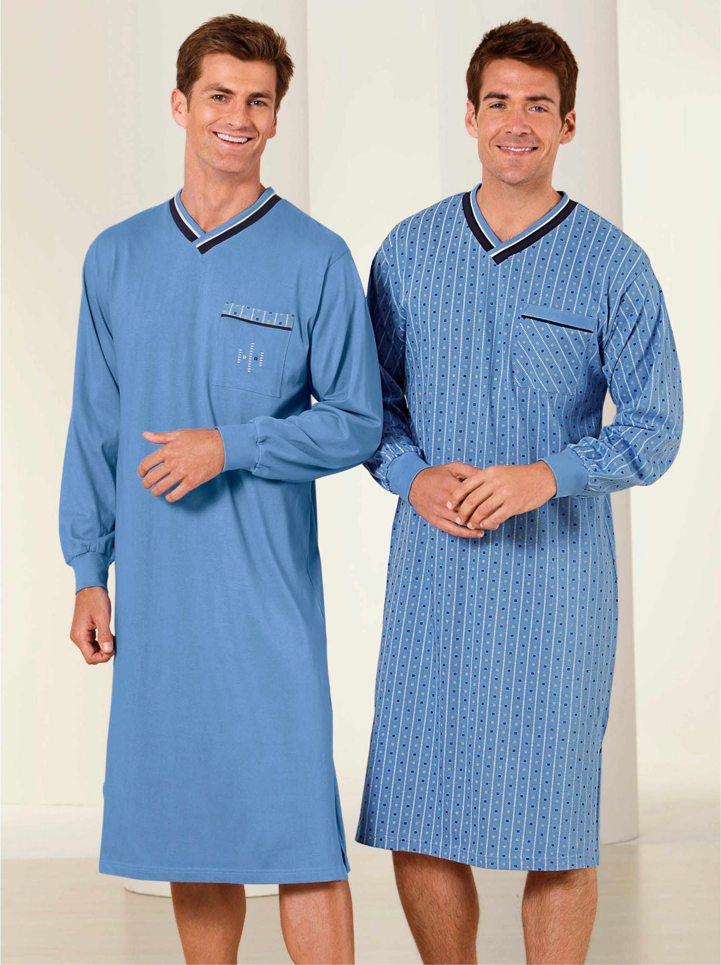 Witt Herren Langarm-Nachthemden, blau