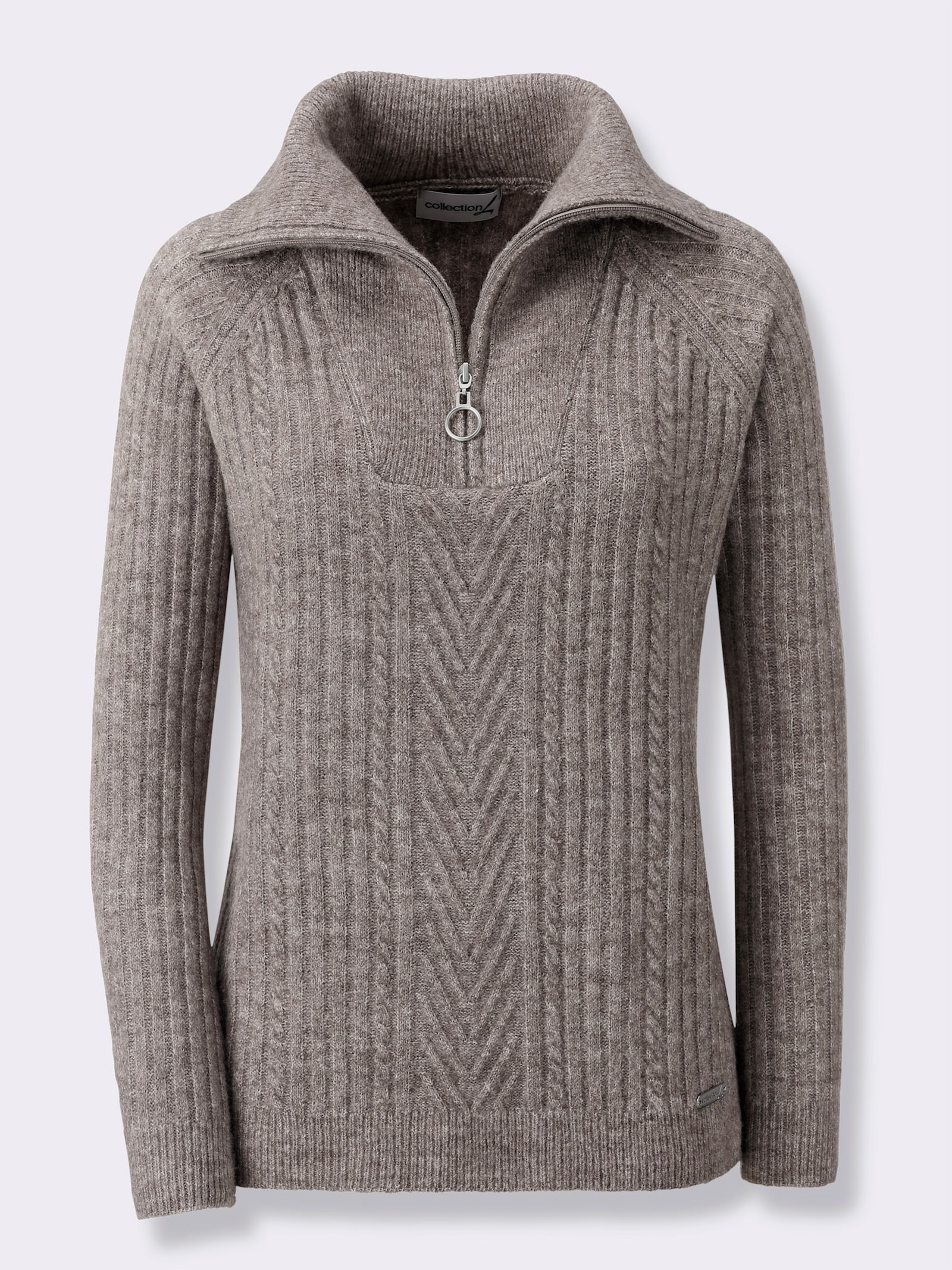 Schipperstrui van ribtricot - taupe gemêleerd