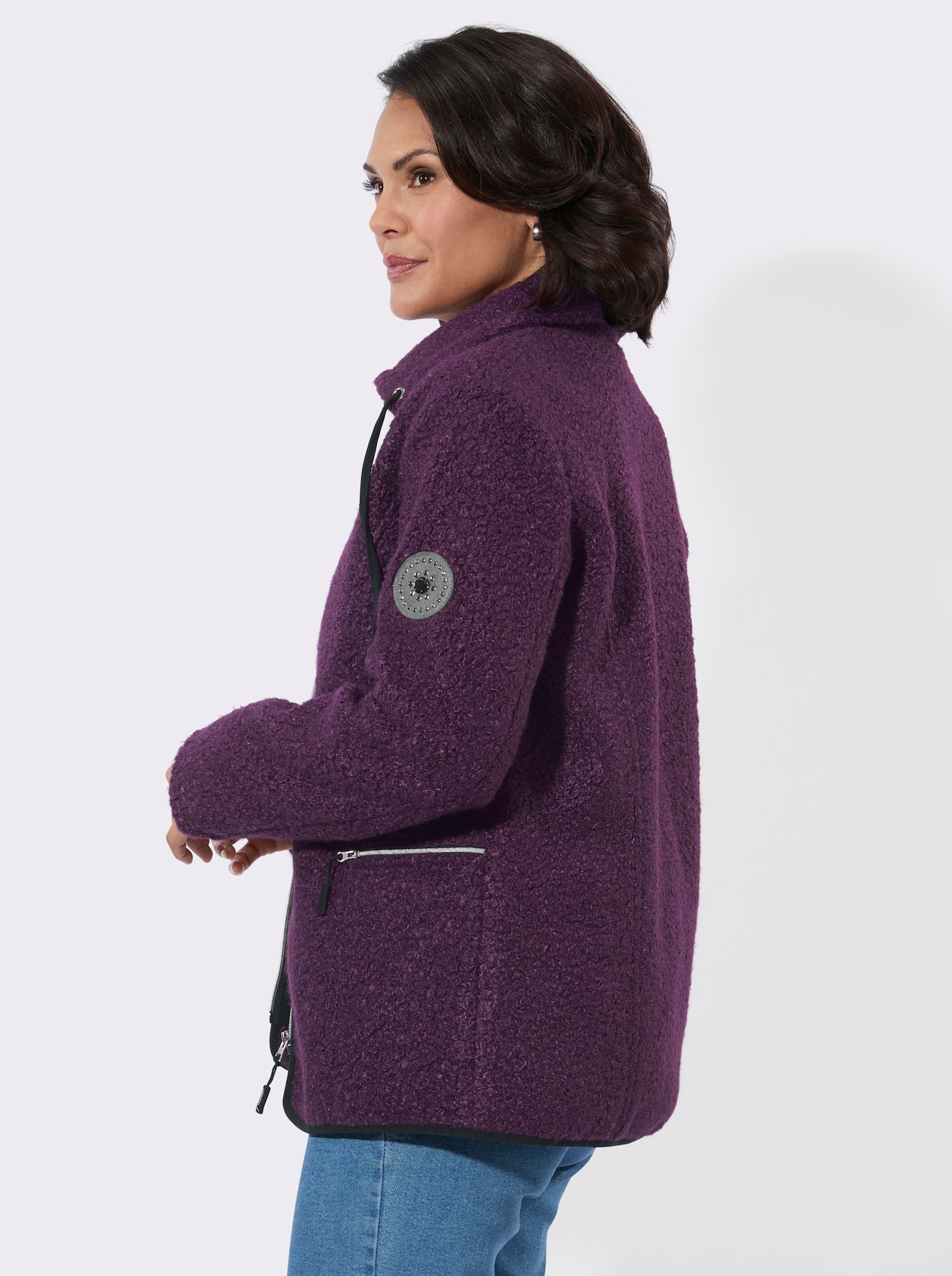 Boucléjacke mit kontrastfarbigen Details - traube