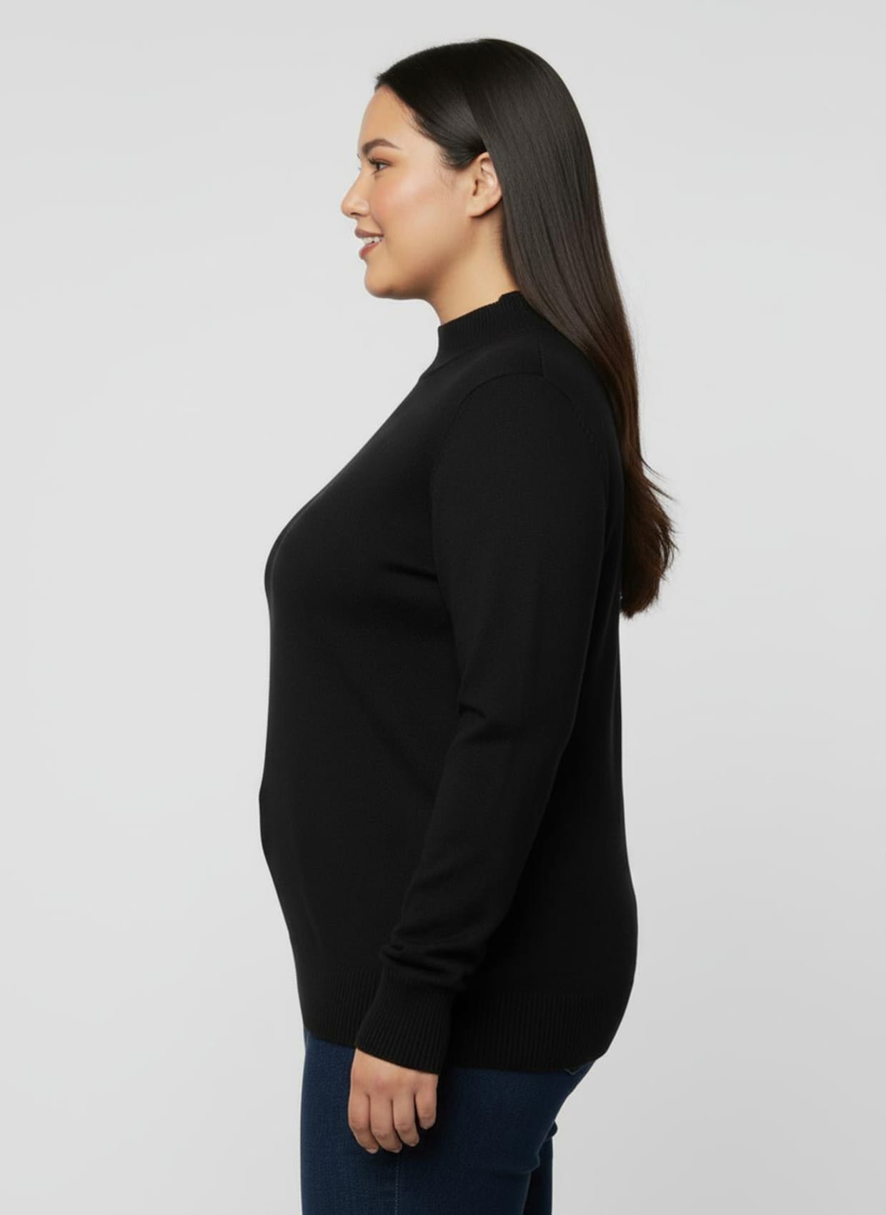 Stehkragenpullover mit Ripp-Abschlüssen - schwarz