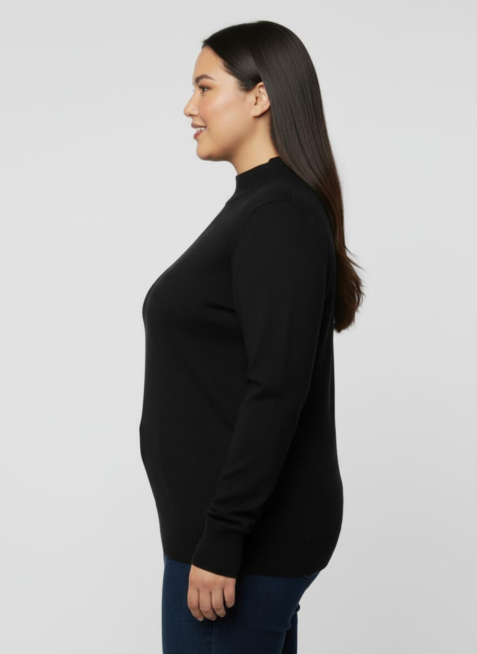 Stehkragenpullover mit Ripp-Abschlüssen - schwarz