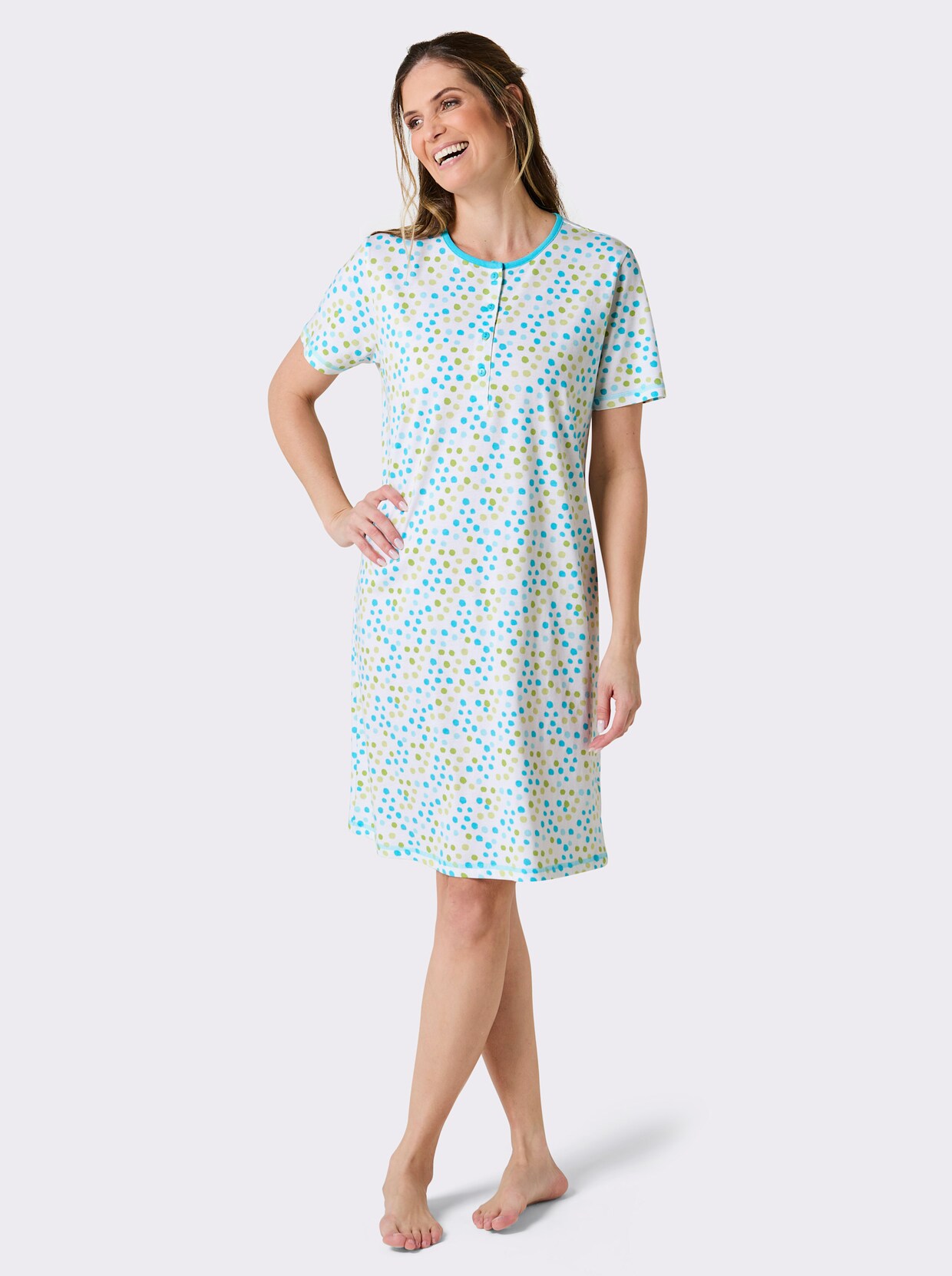 Comtessa Sleepshirt - weiß-türkis-bedruckt