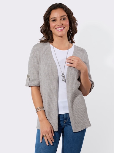 Strickjacke - taupe-weiß-meliert