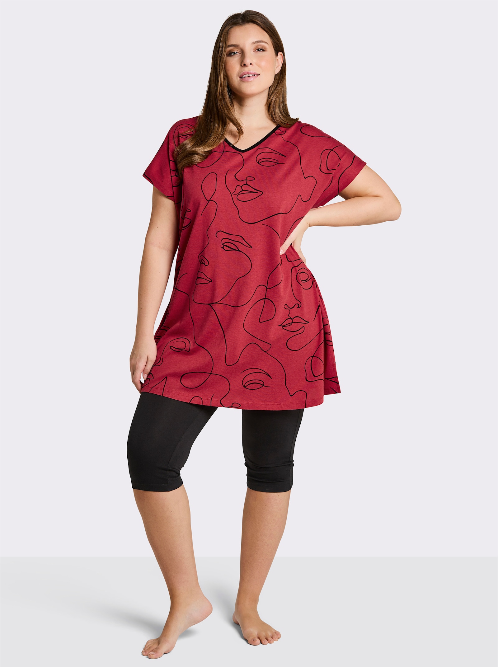 wäschepur Caprianzug mit Tunika-Oberteil - rot-schwarz-bedruckt