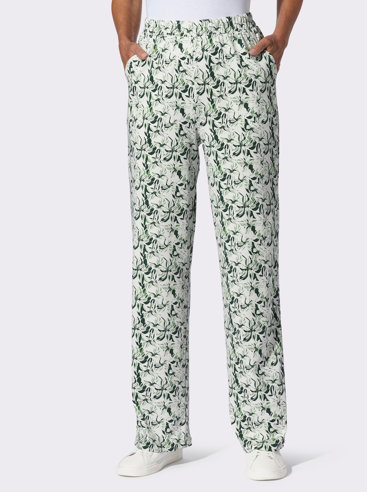 Freizeithose - ecru-moos-bedruckt