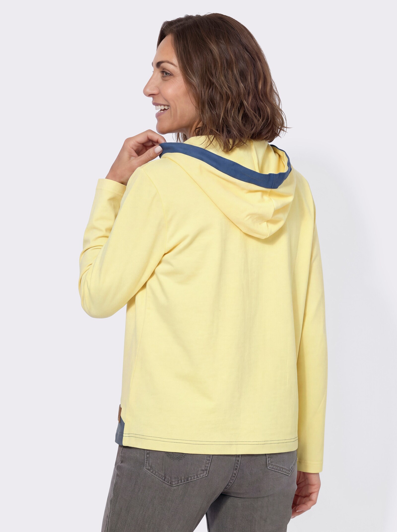 Sweatshirt mit Kapuze - zitrone-jeansblau