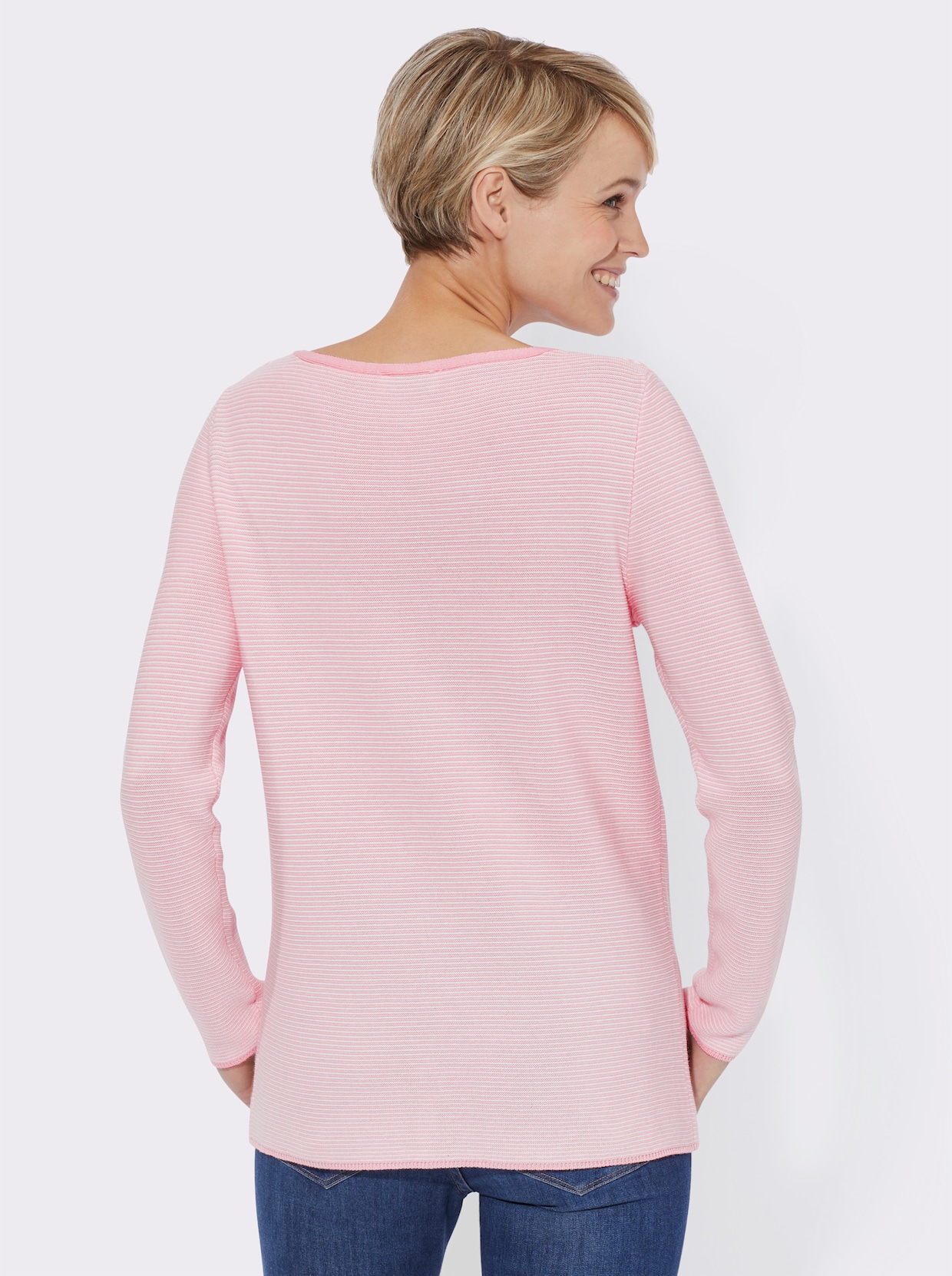 Pull à manches longues - rose clair à rayures
