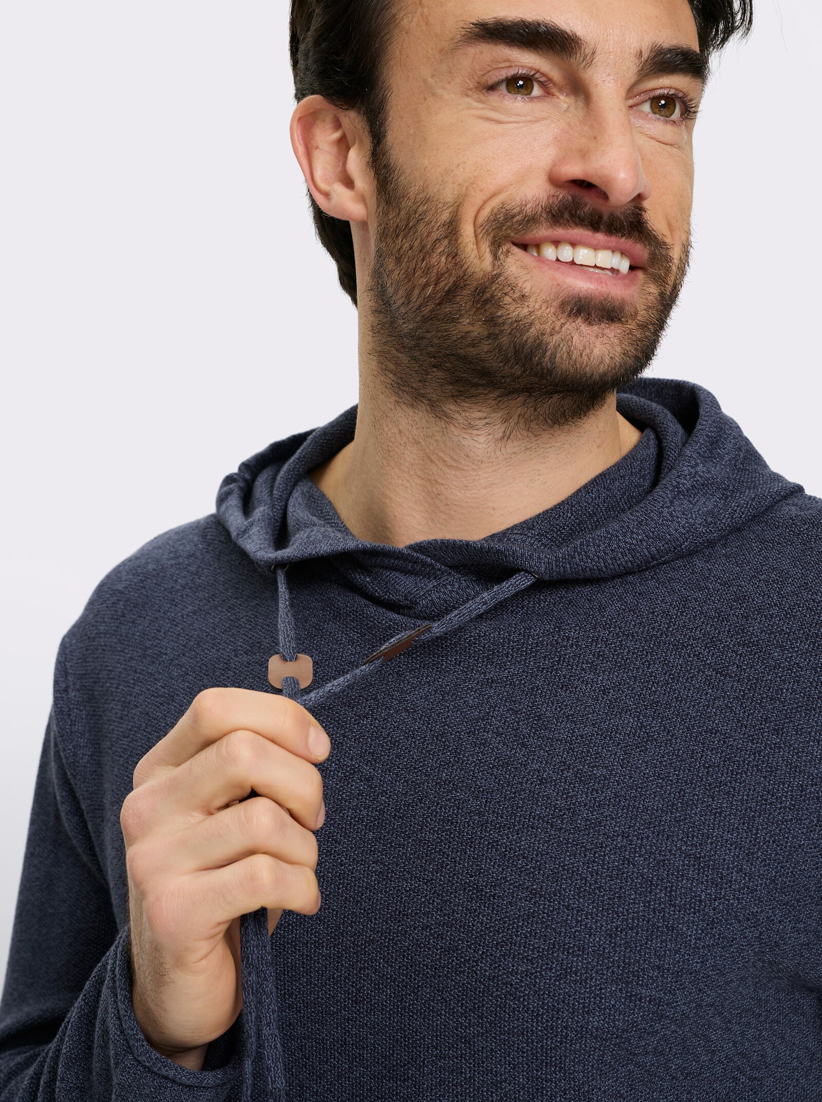 Catamaran Kapuzenpullover mit Struktur-Strickmuster - rauchblau-meliert