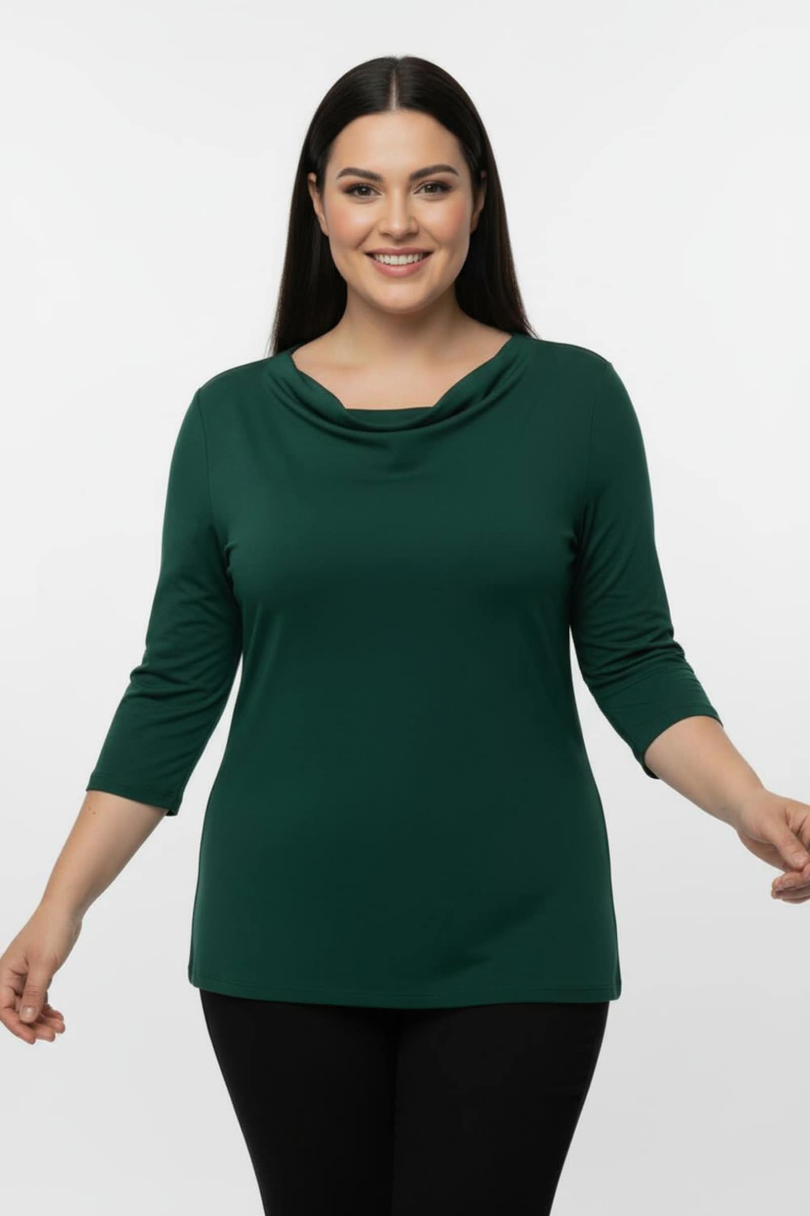 Wasserfallshirt mit 3/4-langen Ärmeln - tannengrün