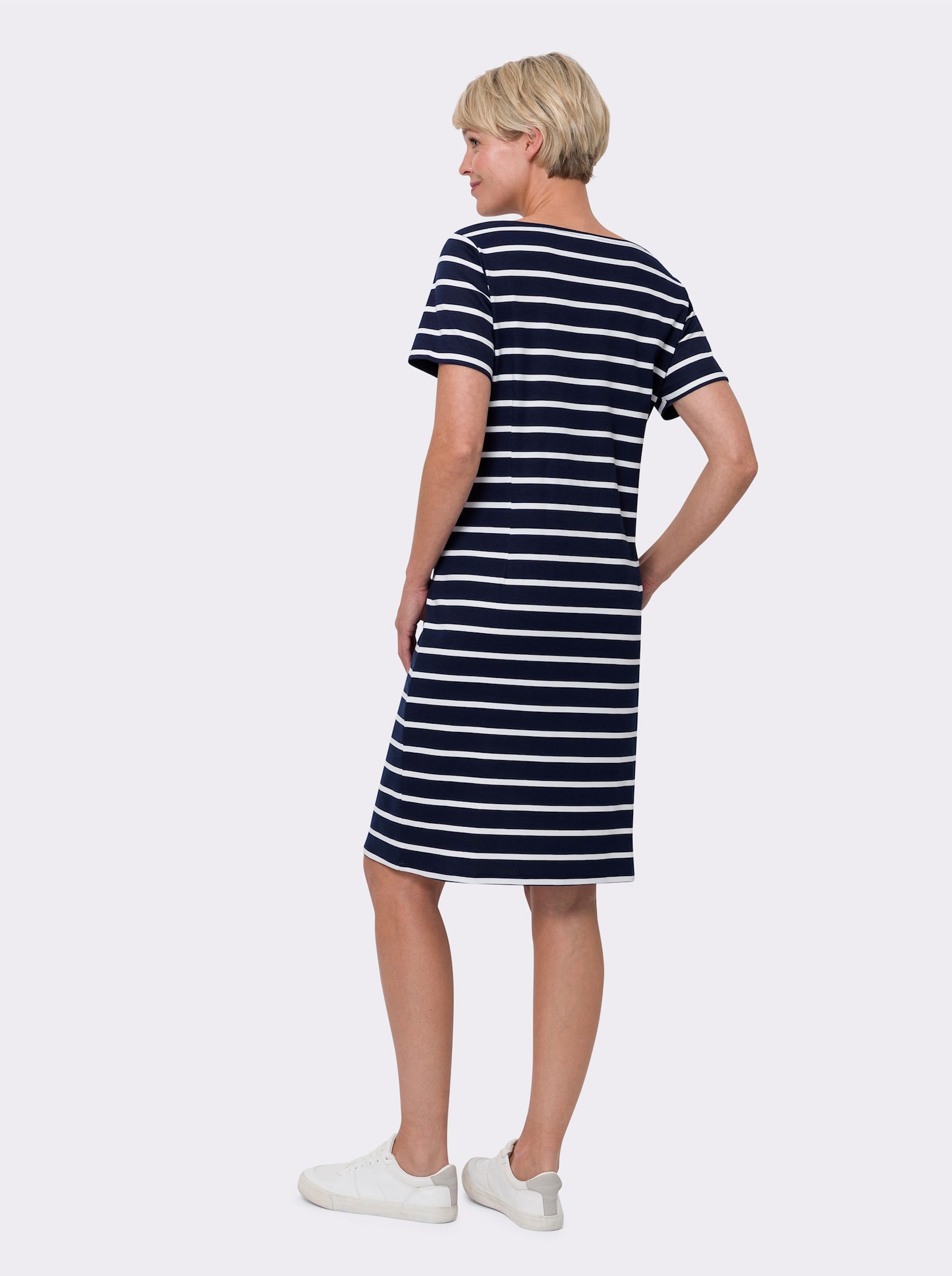 Shirtkleid mit U-Boot-Ausschnitt - marine-weiß-gestreift