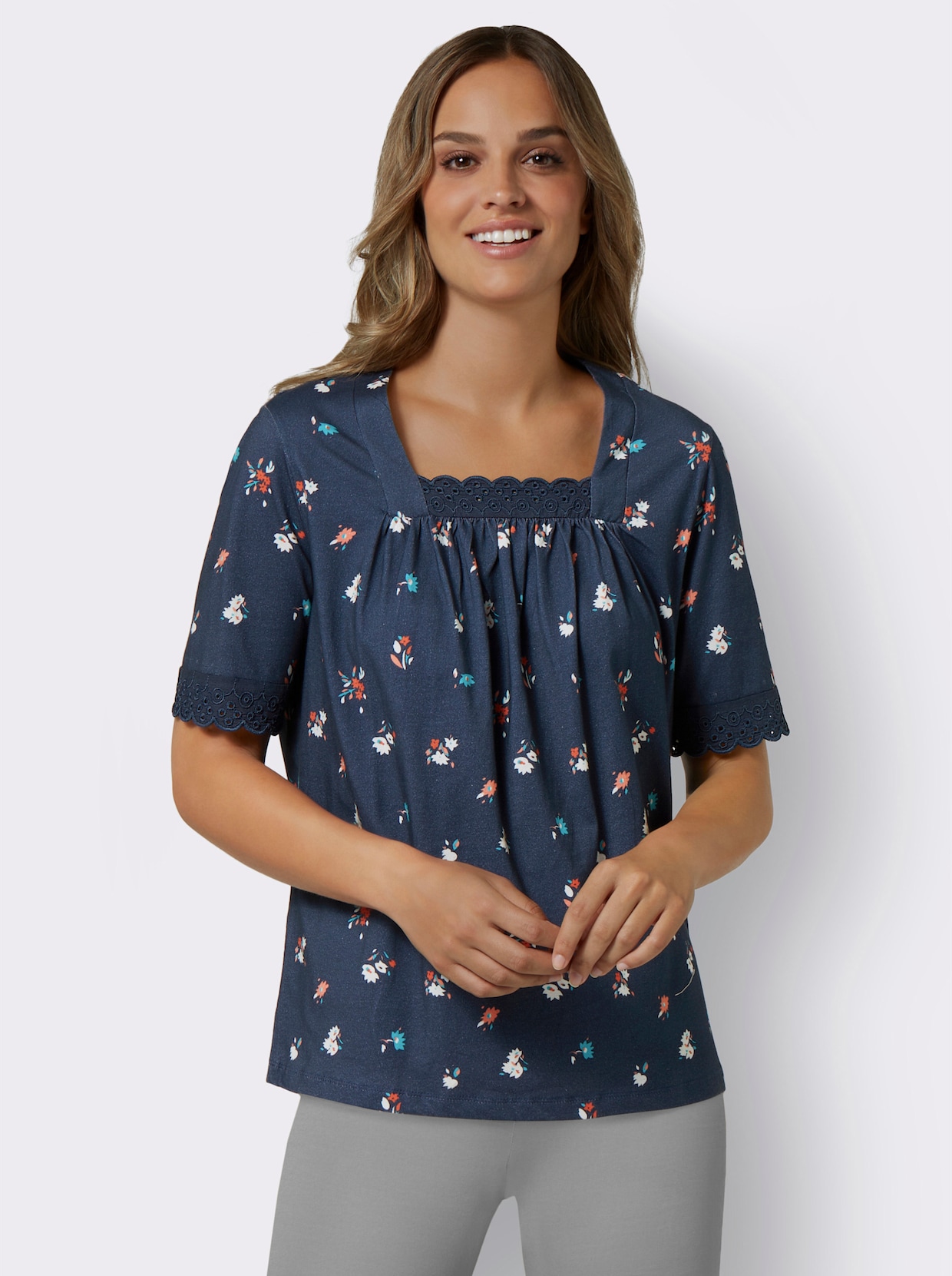 Shirt met korte mouwen - donkerblauw/flamingo geprint
