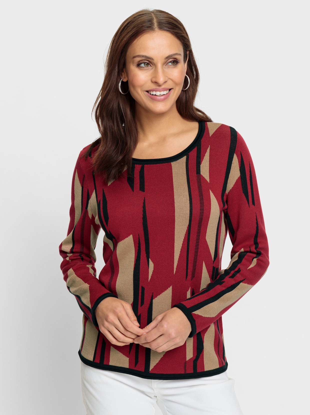 Pullover - camel/rood gedessineerd