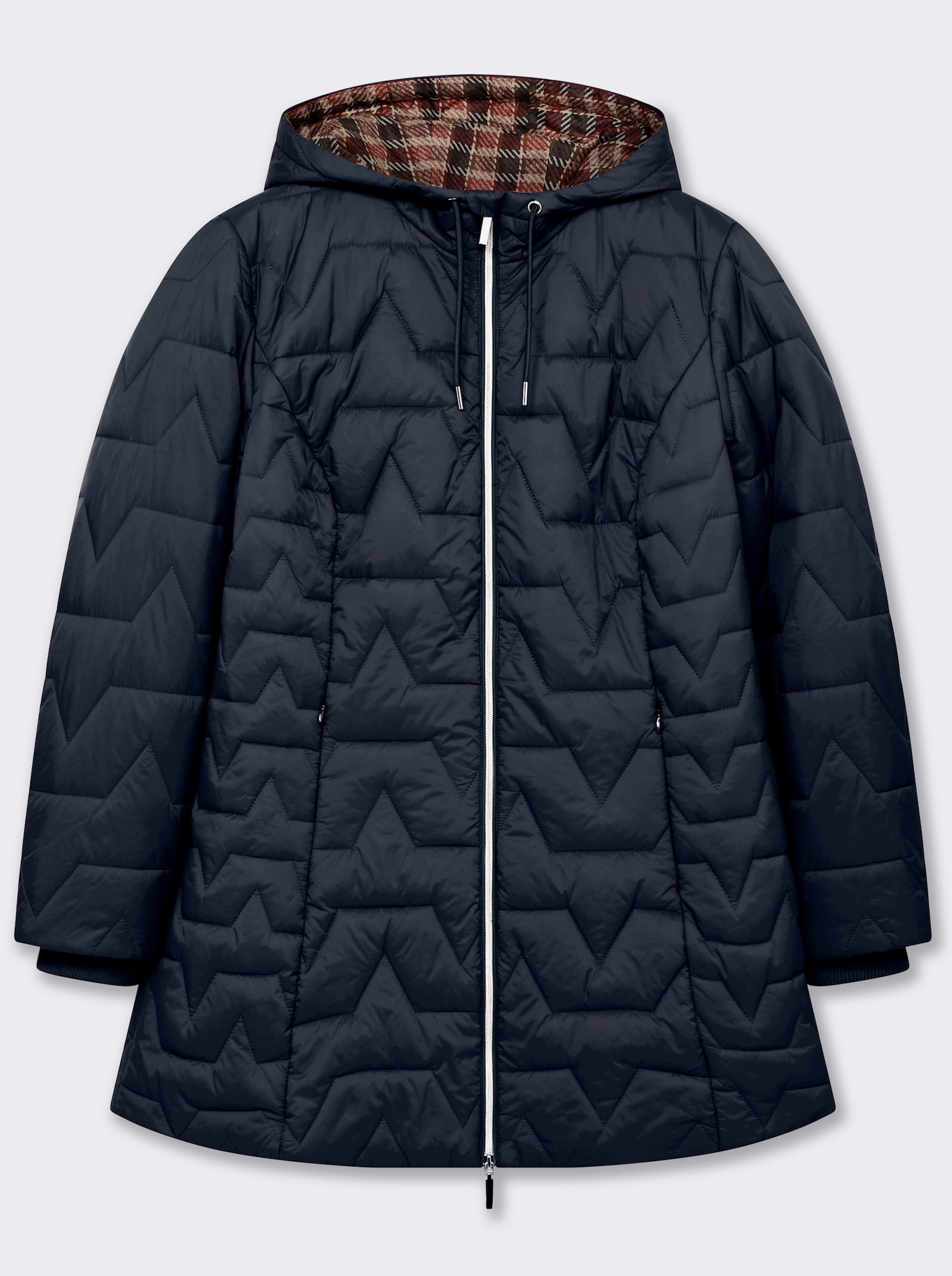sheego Gewatteerde jas met geruite binnenvoering - diepblauw