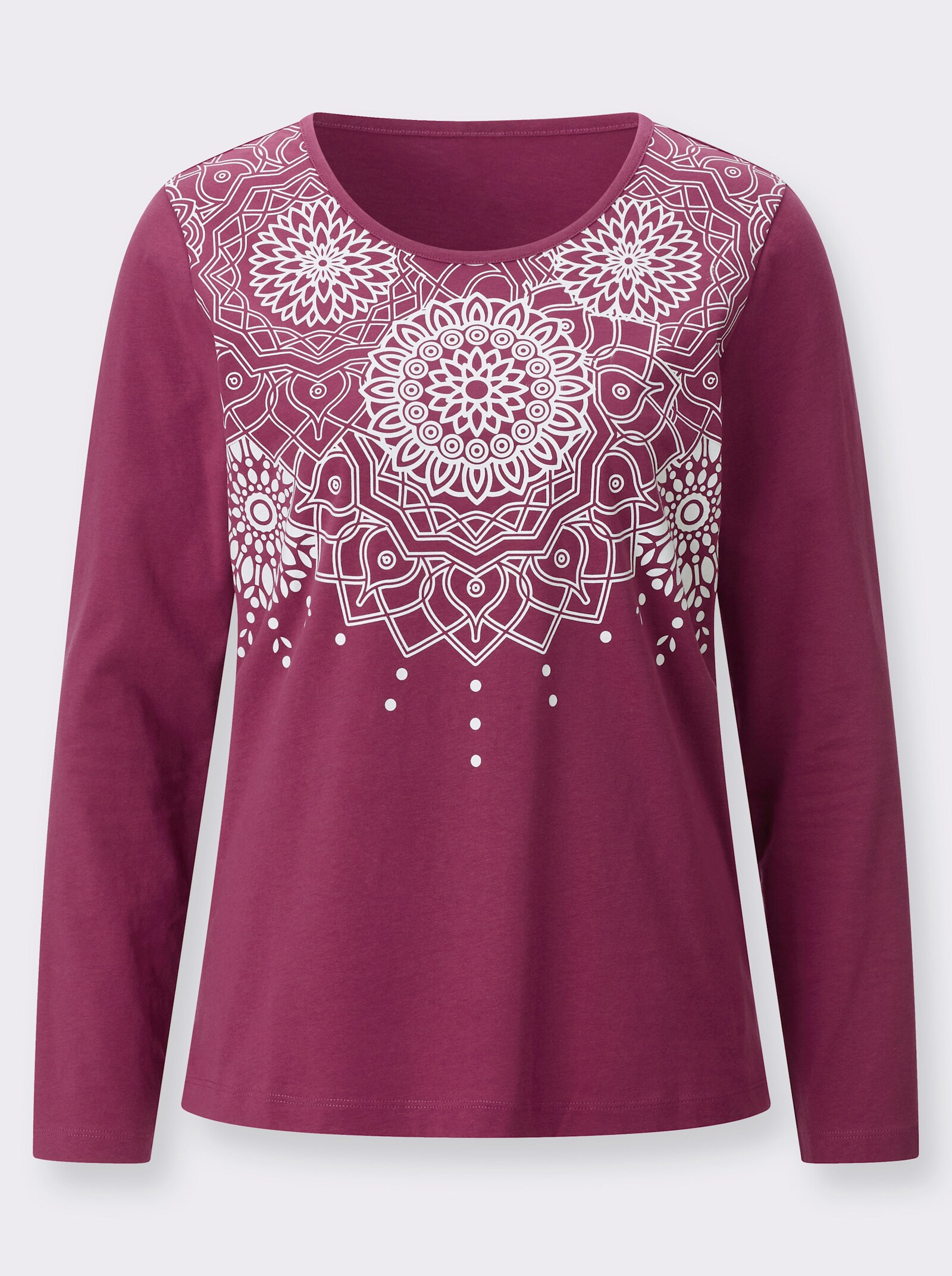 Langarmshirt mit Ornament-Druck - malve-ecru-bedruckt