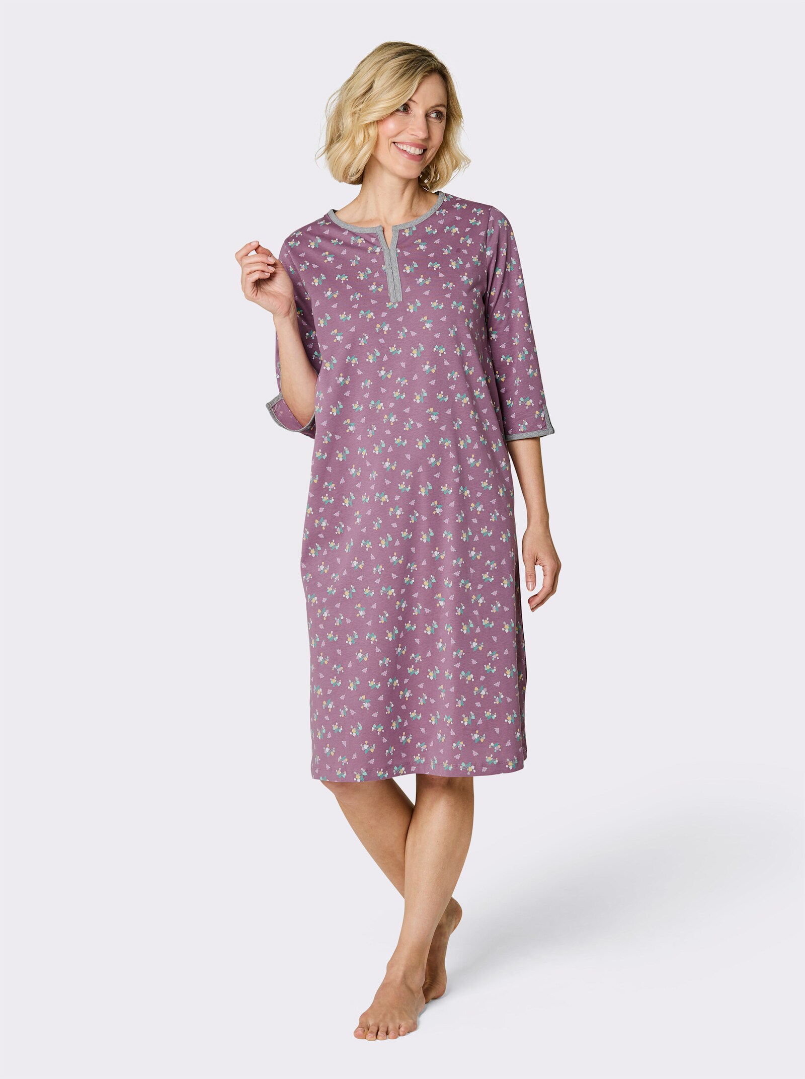wäschepur Nachthemd in Single-Jersey-Qualität - violett-grau-bedruckt
