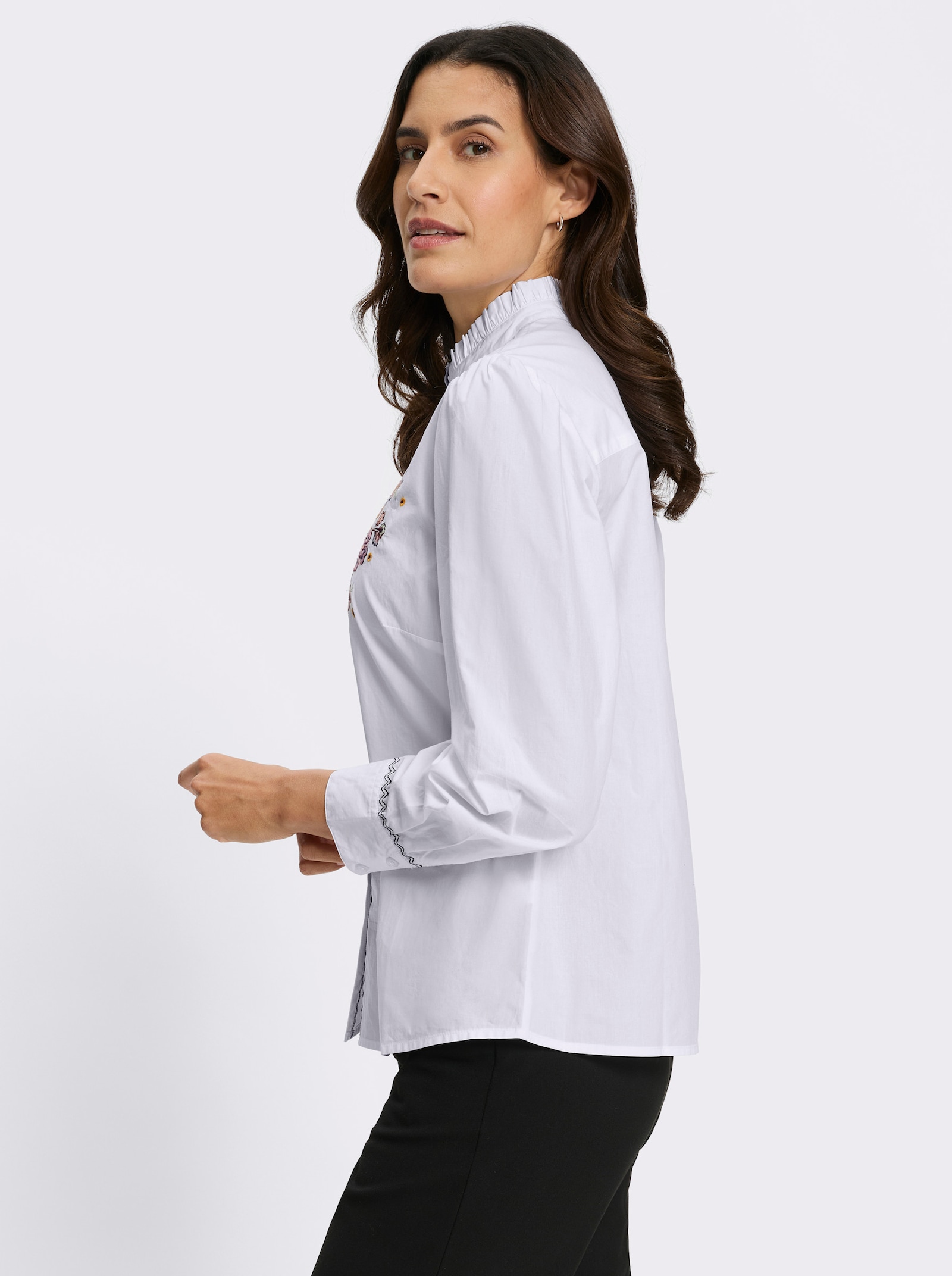 Baumwollbluse mit Blütenstickerei - ecru