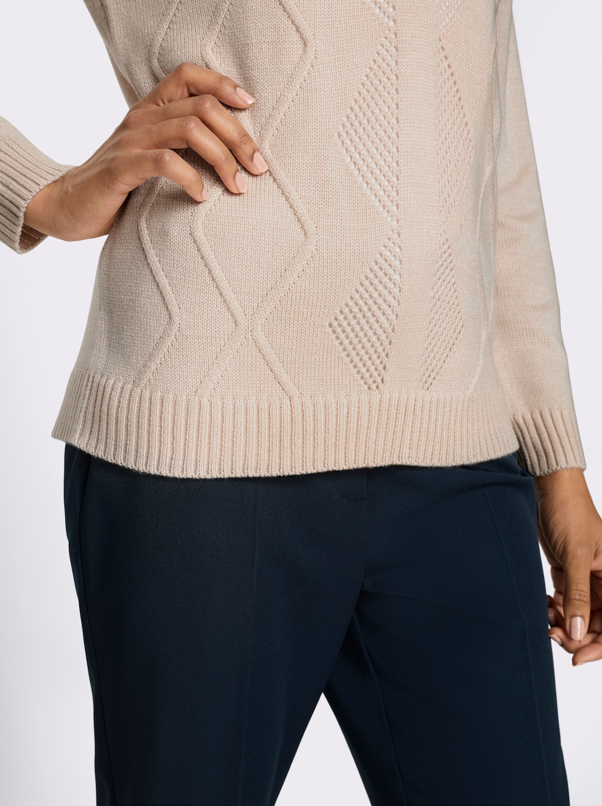 Pullover met lange mouwen en platte kraag - ivoorkleur