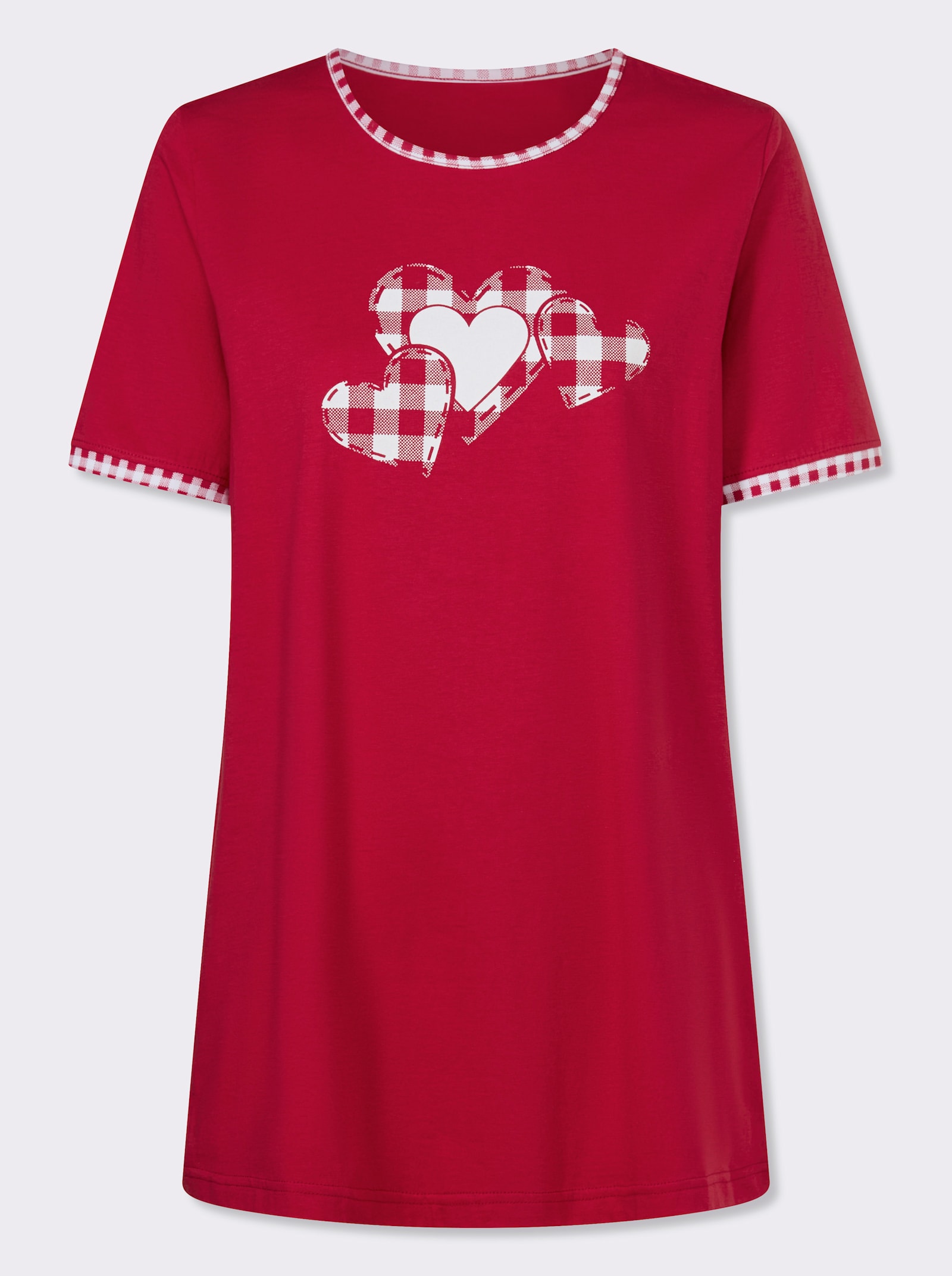 Longshirt mit Herzchen-Motiv - rot-weiss