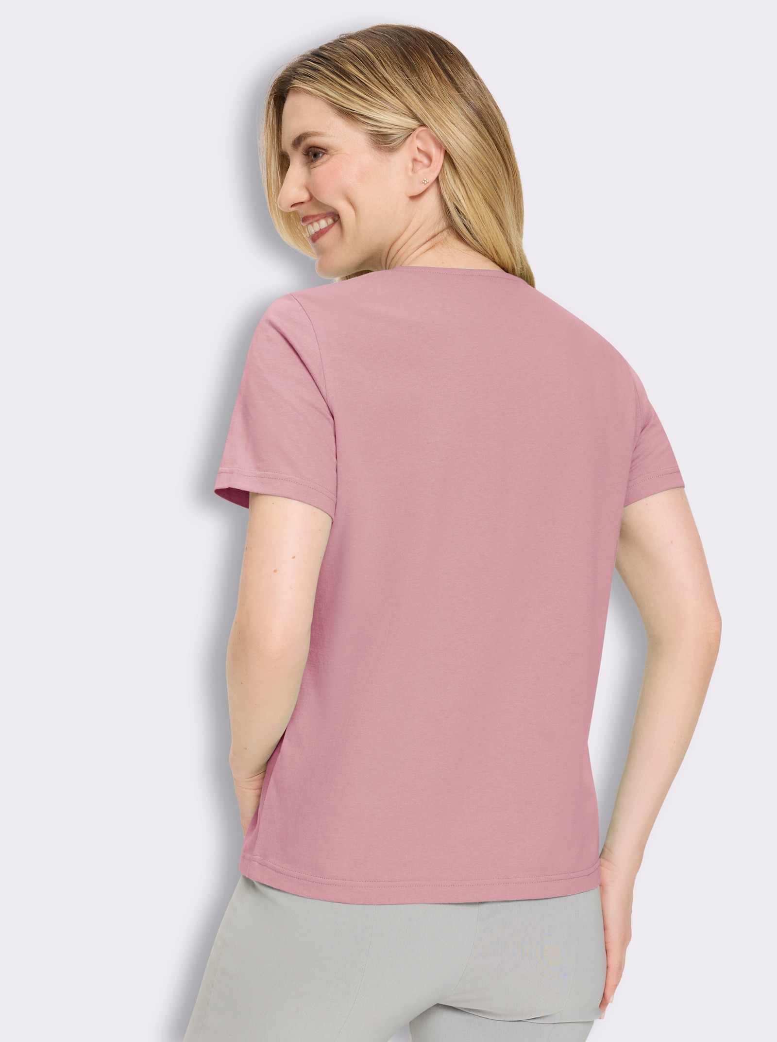 Kurzarmshirt mit Glitzersteinchen - hortensie