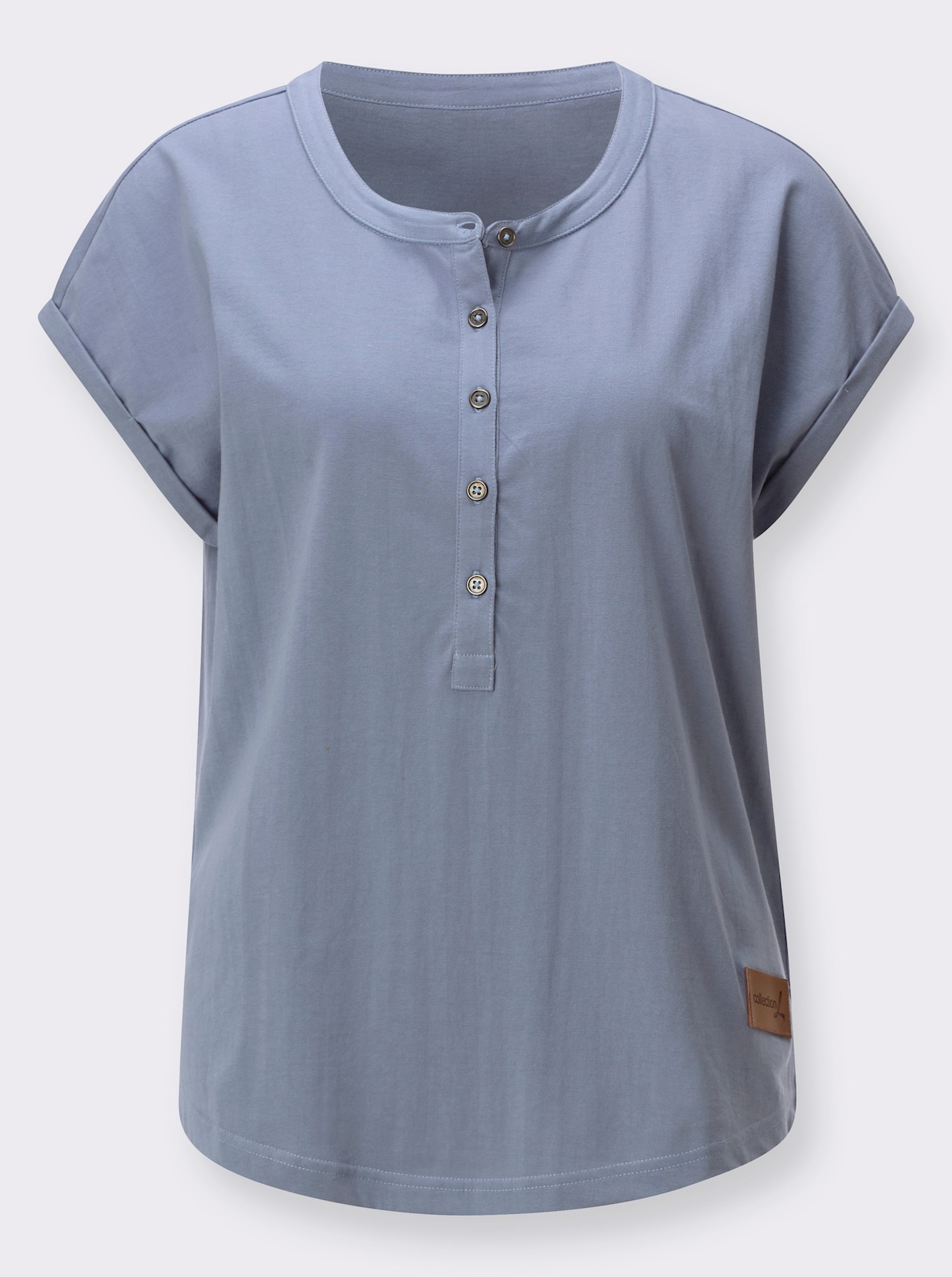 Rundhalsshirt mit Knopfleiste - taubenblau